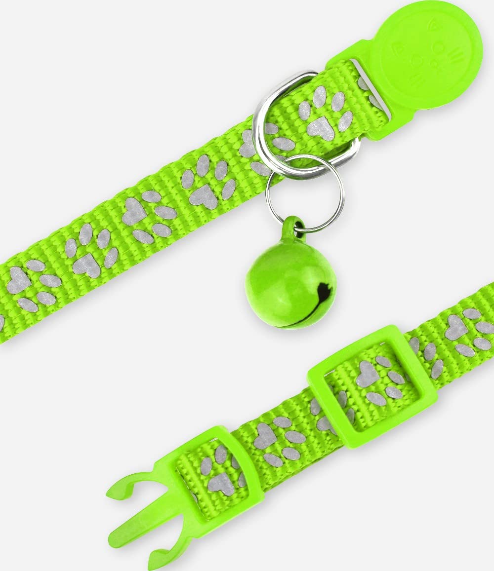 Taglory Reflective Cat Collars Breakaway With Bell, 2 Pack Girl Boy Pet Kitten Collar Adjustable 6-8 Inch, Green