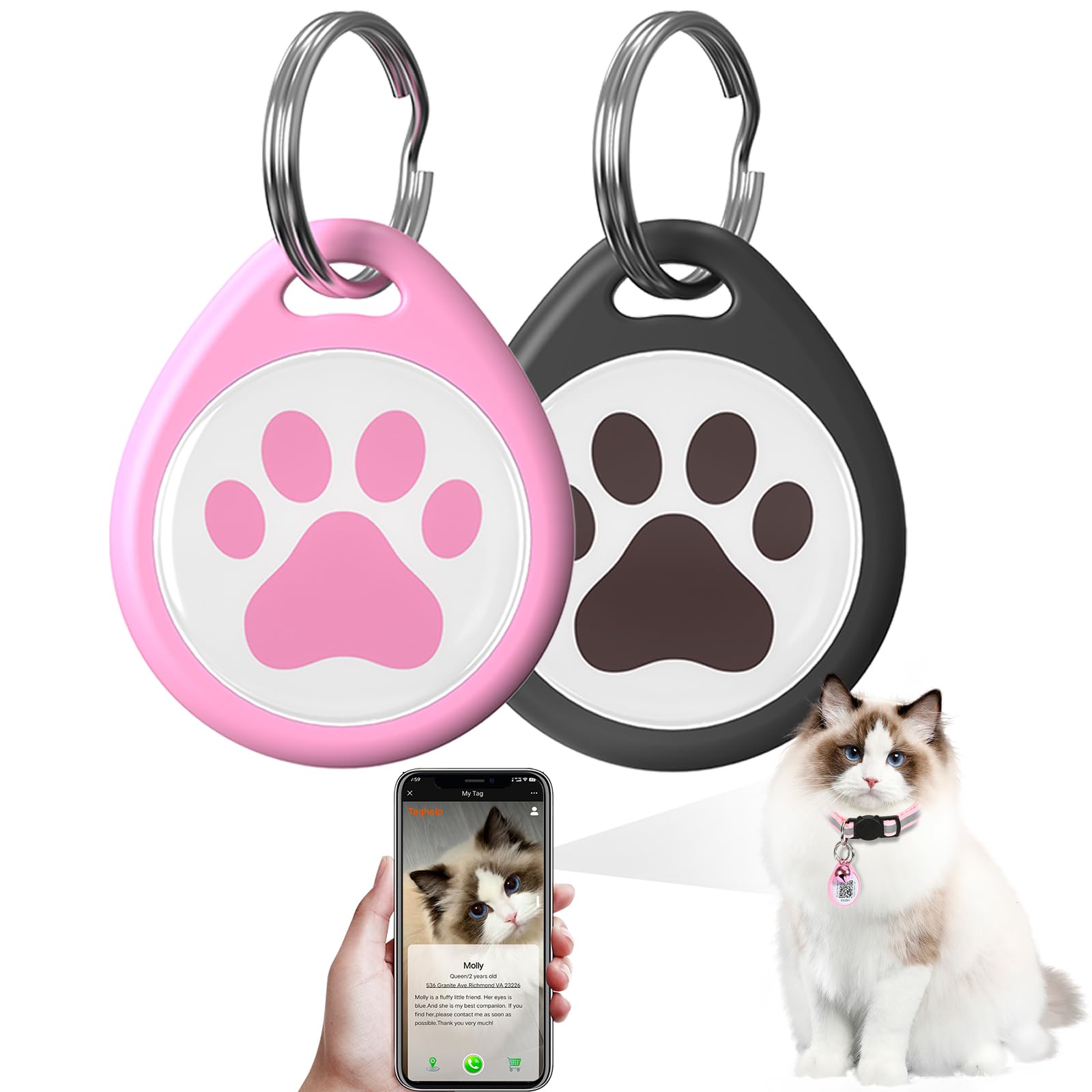 2 Pack Qr Code Id Tags For Collar - Personalized Pet Online Profile, Scan For Instant Location Alert - No Subscription Fees (Bla