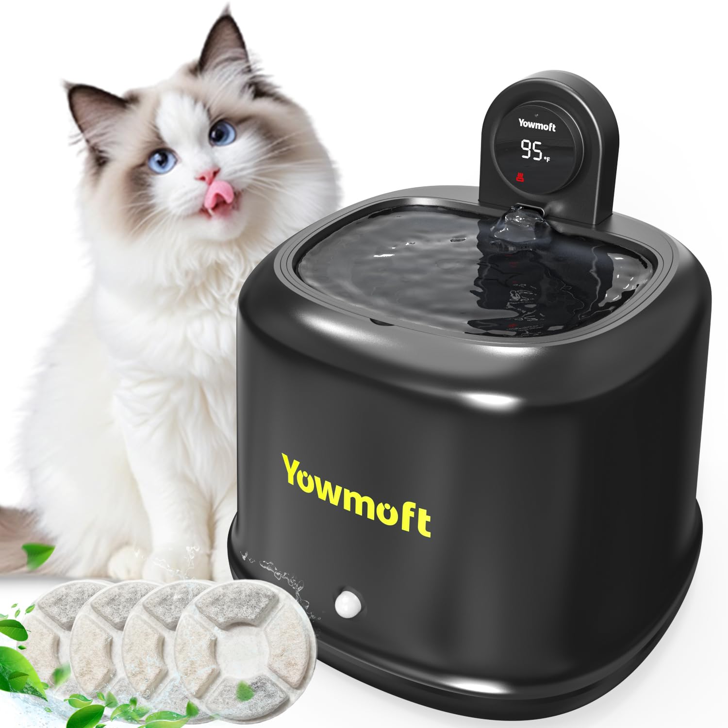 Constant Temperature Wireless Cat Water Fountain, 2.5L/84Oz Water Fountains For Cats Indoor With Quiet Pump & 4 Filters, Cat Fou