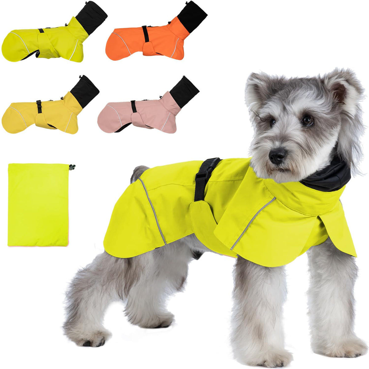 Aimydog Dog Raincoat, Waterproof Dog Rain Jacket With Calming Hood, Lightweight Coat With Zipper Leash Hole And Reflective Strip