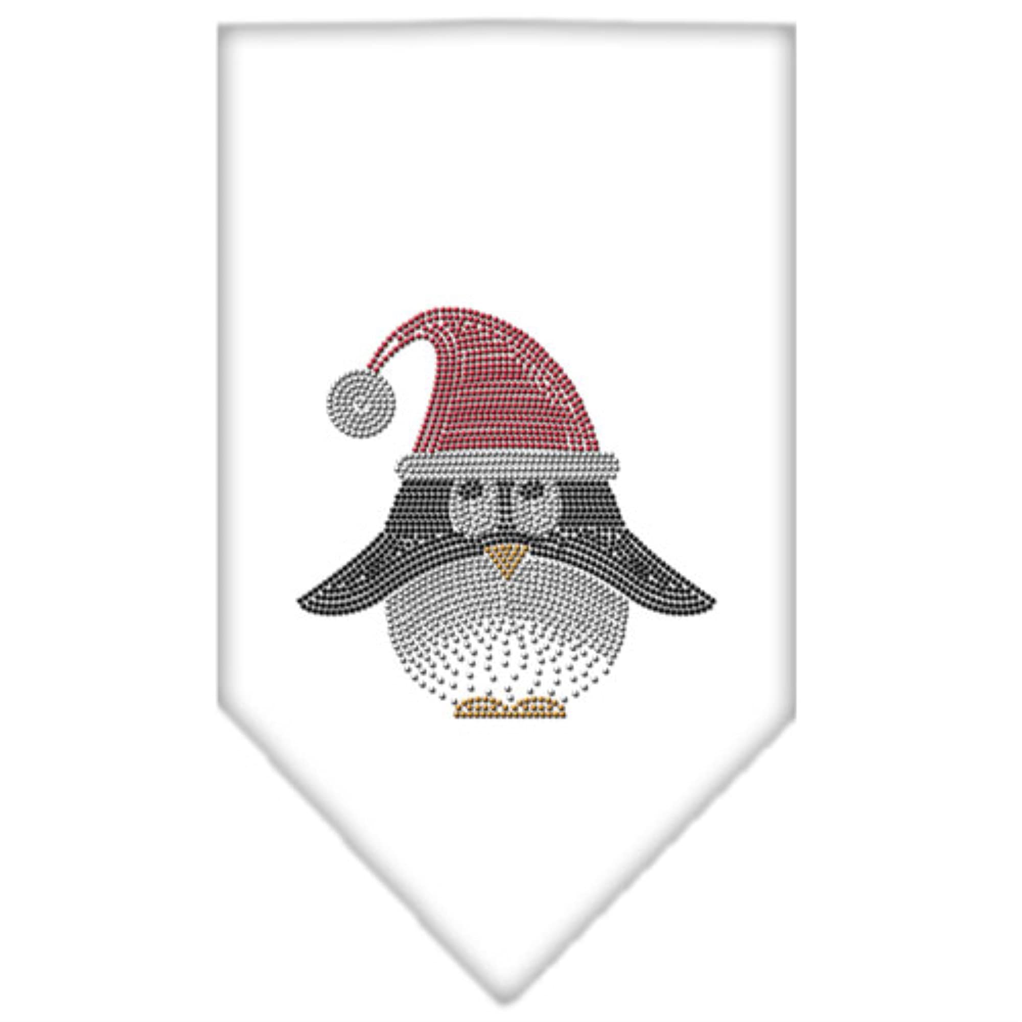 Christmas Pet and Dog Bandana Rhinestone, "Santa Penguin" White Small