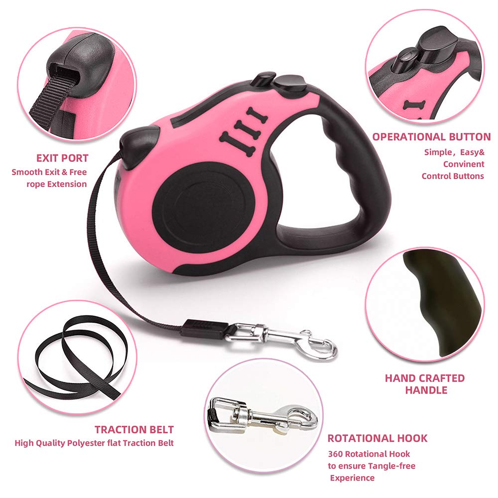 Retractable Dog Leash For Medium - Small Dogs And Cats - 16.5Ft Tangle Free, Heavy Duty Walking Leash With Anti Slip Handle, Pau