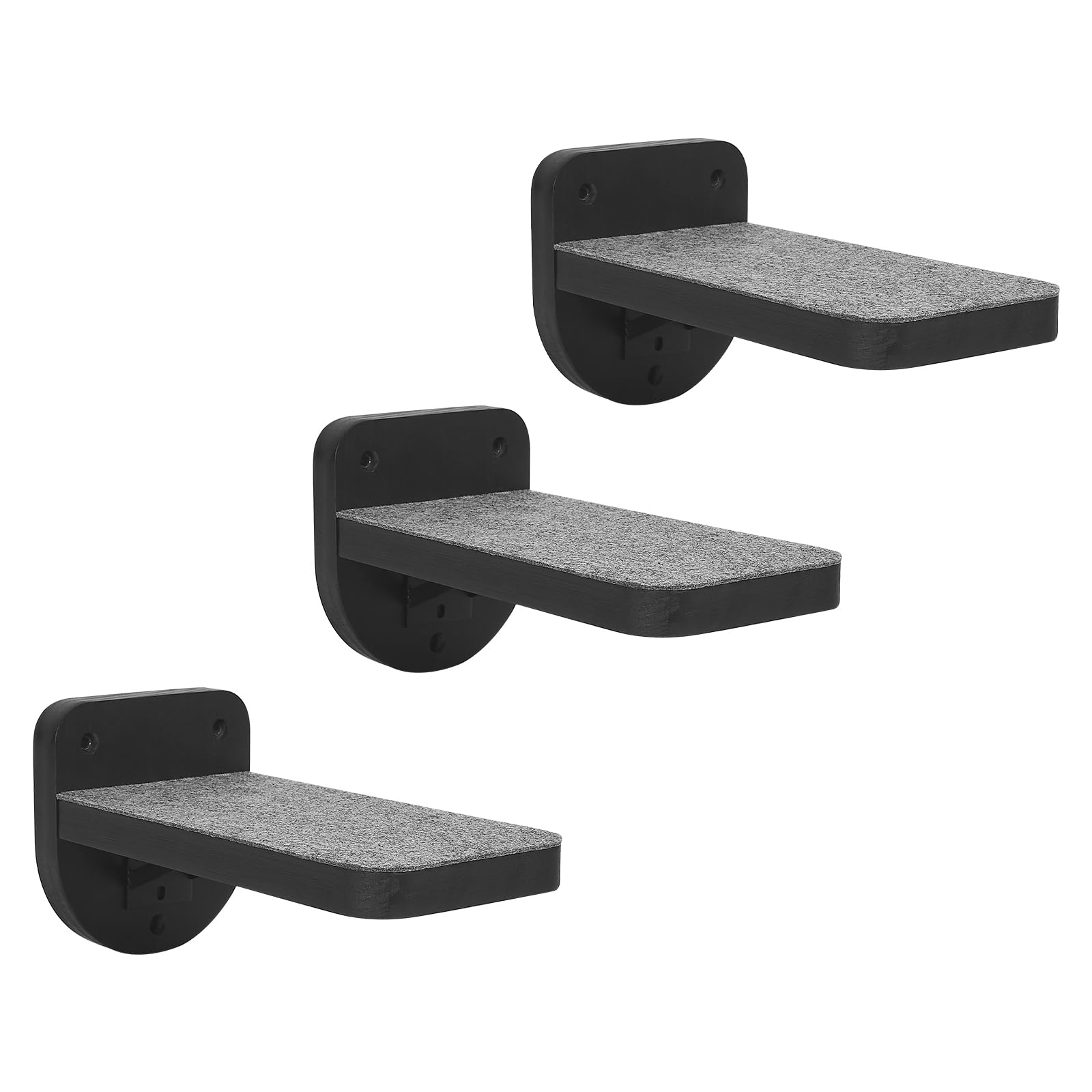 Espets Set Of 3 Black Natural Wood Paited Cat Wall Floating Steps Climbing Shelves - Wall Mounted Cat Stairs Ladder, Cat Shelf P