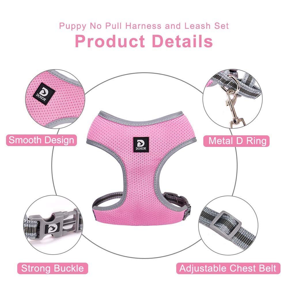 Puppy Harness And Leash Set - Dog Vest Harness For Small Dogs Medium Dogs- Adjustable Reflective Step In Harness For Dogs - Soft Mesh Comfort Fit No Pull No Choke (M, Pink)