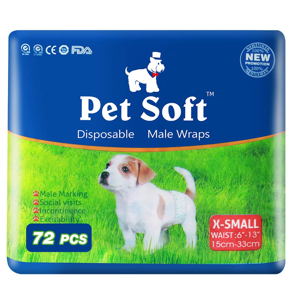 Pet Soft Disposable Male Dog Wraps - Dog Diapers for Male Dogs, Puppy Diapers 72pcs XSmall