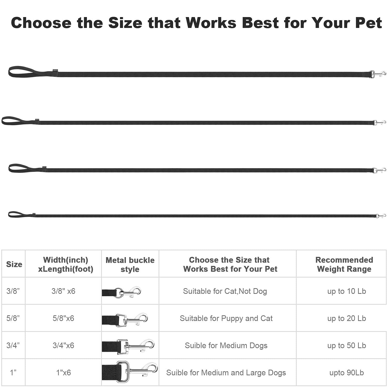 6 Ft Puppy/Dog Leash, Strong And Durable Traditional Style Leash With Easy To Use Collar Hook,Dog Lead Great For Small And Medium And Large Dog(Black,5/8' X 6 Feet) (Black)