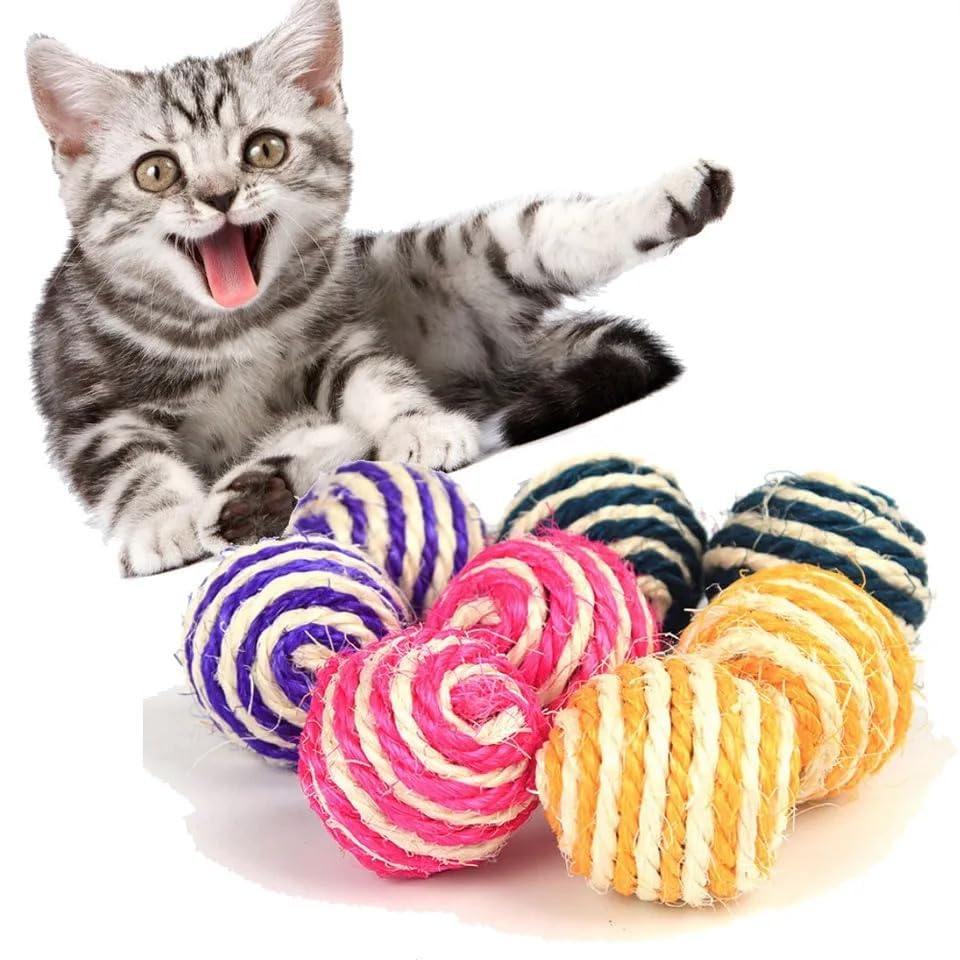Kittupet Teething Toys 3 Pcs Sisal Ball Toy Decorative Wicker Sisal Cat Scratcher Kitten Catch Play Cat Teaser Pet Ball Chew