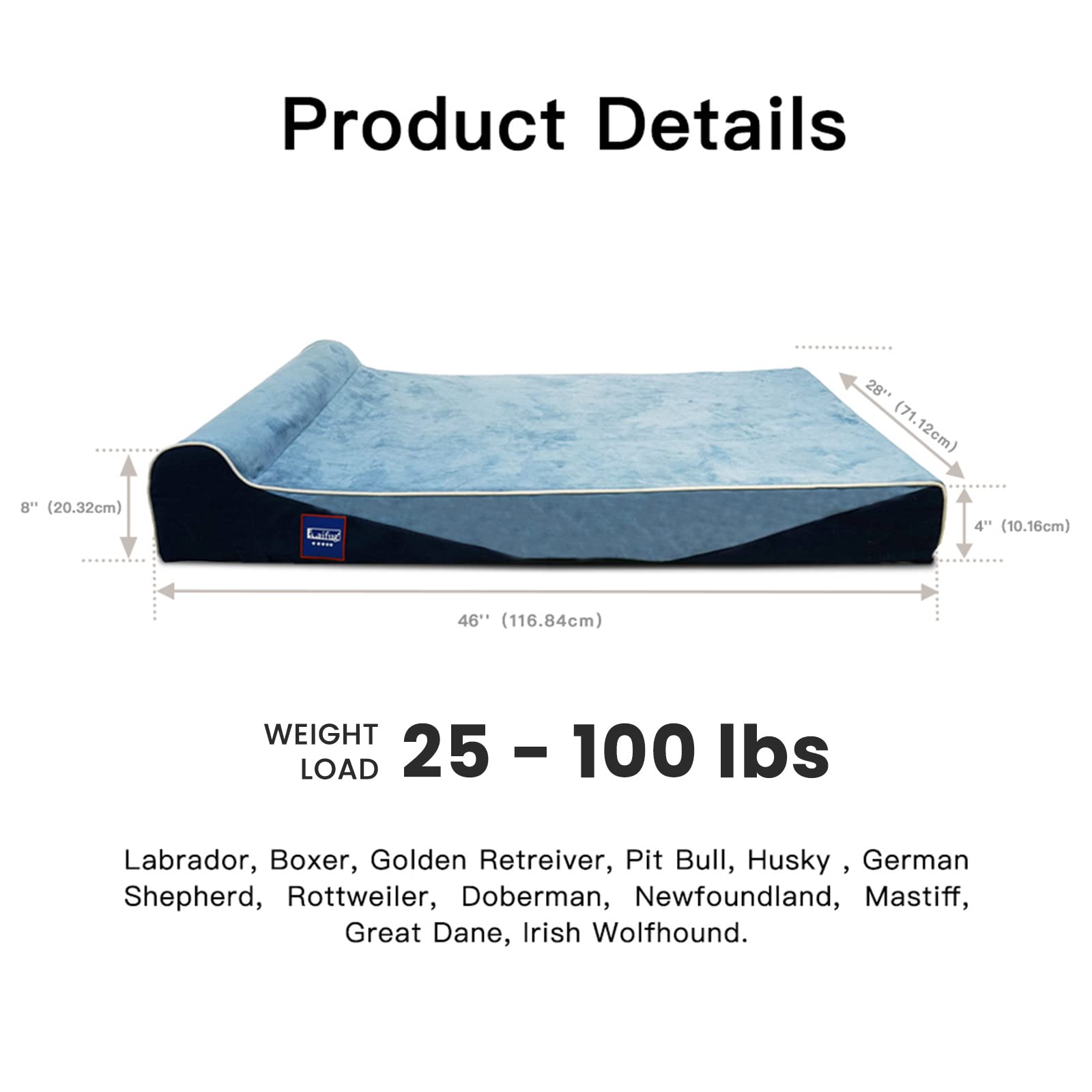 Laifug Orthopedic Memory Foam Dog Bed With Durable Water Proof Liner And Removable Washable Cover (Large (46'X28'X8'), Denim Blue)