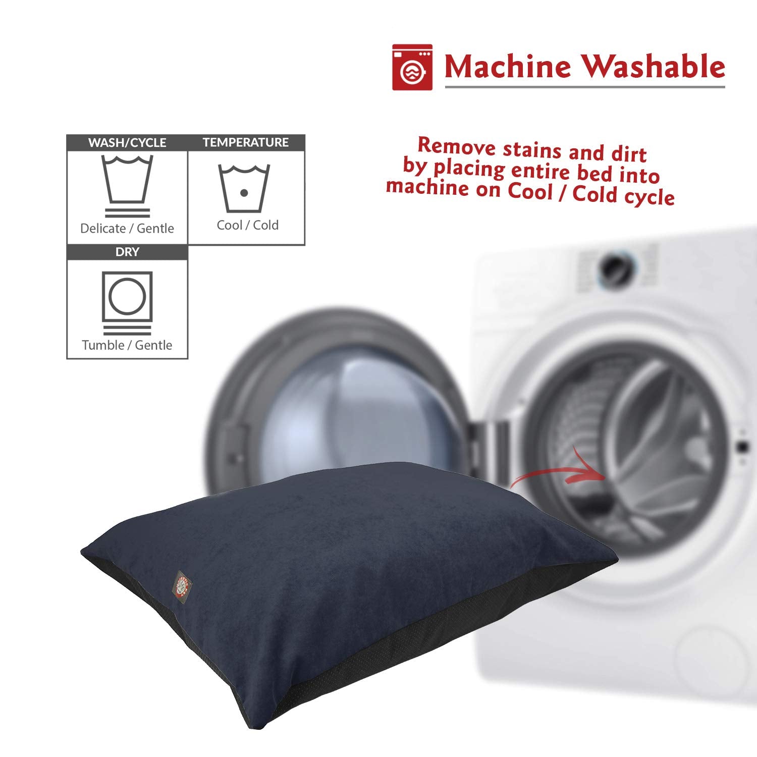 Majestic Pet Rectangle Medium Dog Bed Washable – Non Slip Comfy Pet Bed – Dog Crate Bed Super Value Pillow Dog Bed – Dog Kennel Bed For Sleeping - Dog Bed Medium Breed 35 X 28 Inch – Villa Navy