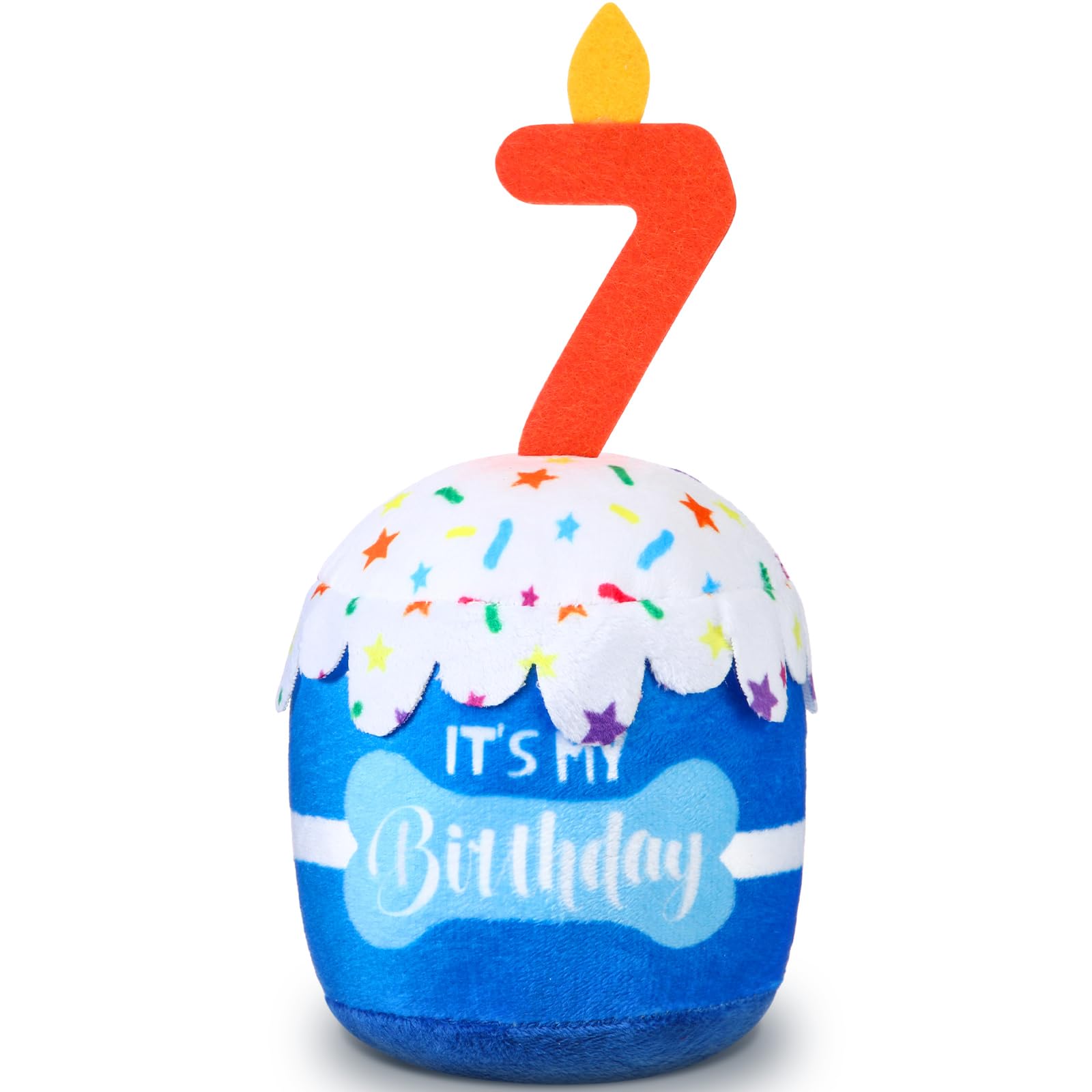 Dansydaisy Dog 7Th Birthday Cake Toy Accessories For Girl Boy Gifts, Blue Squeaky Plush Toy For Dog Birthday Party Decor Favor F