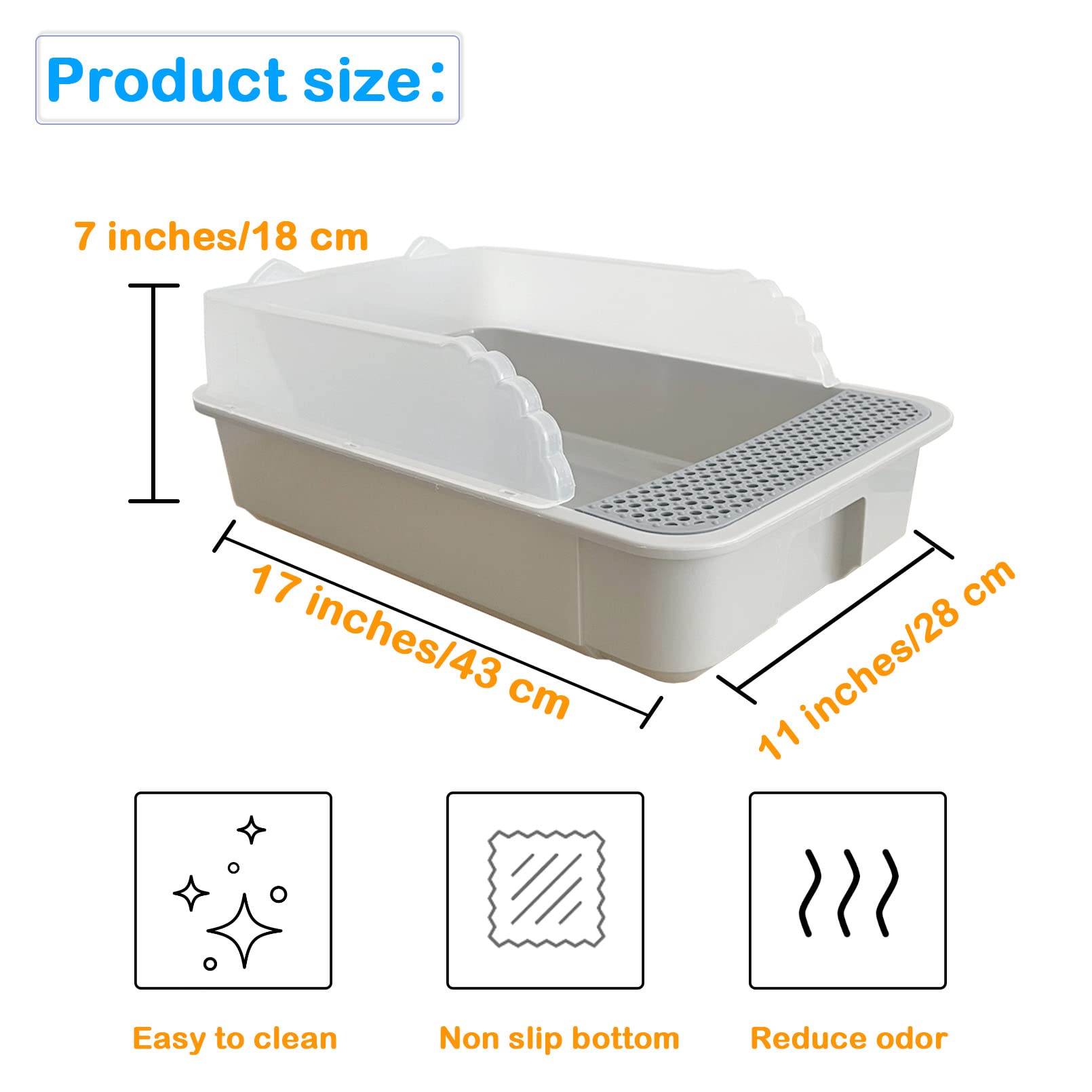 Muyg Open Cat Litter Box With High Side,Anti-Splashing Cats Litters Pan,Kitten Toilet With Litter Sifting Scoop,Semi-Enclosed Re