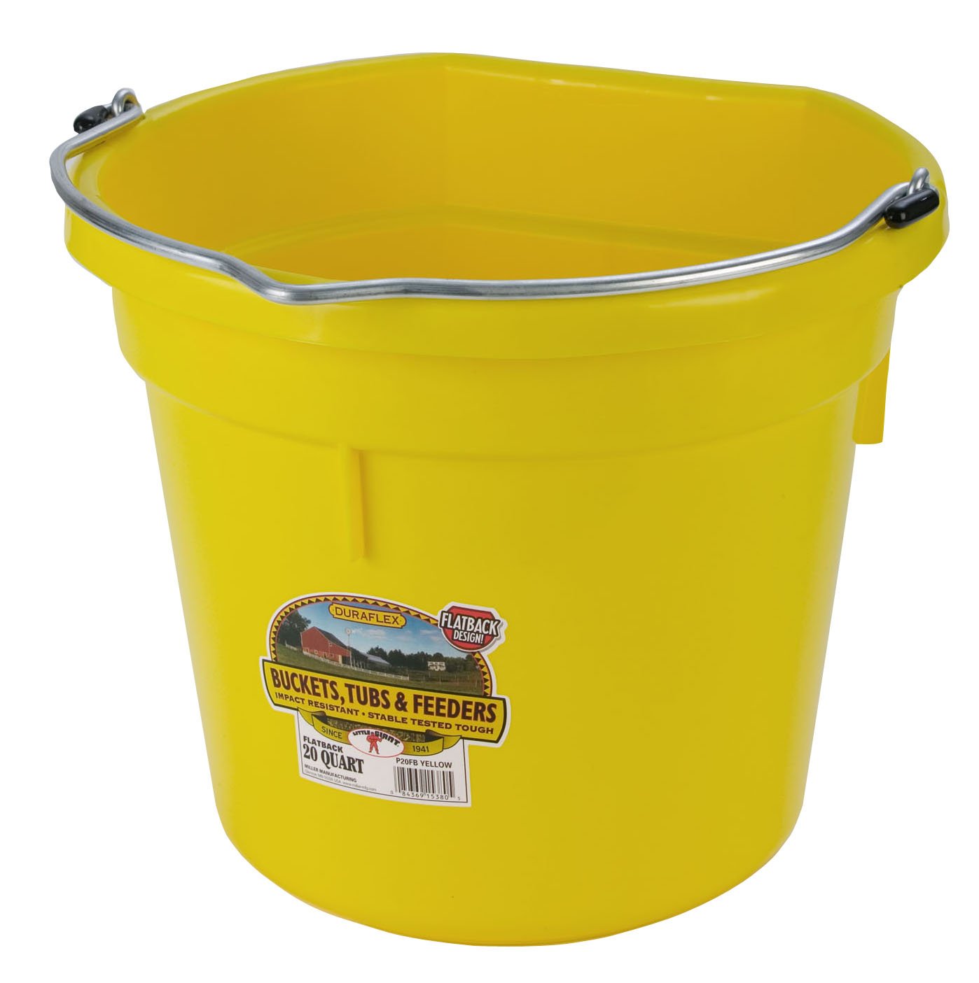 Miller Manufacturing P20Fbyellow Plastic Flat Back Bucket For Horses, 20-Quart