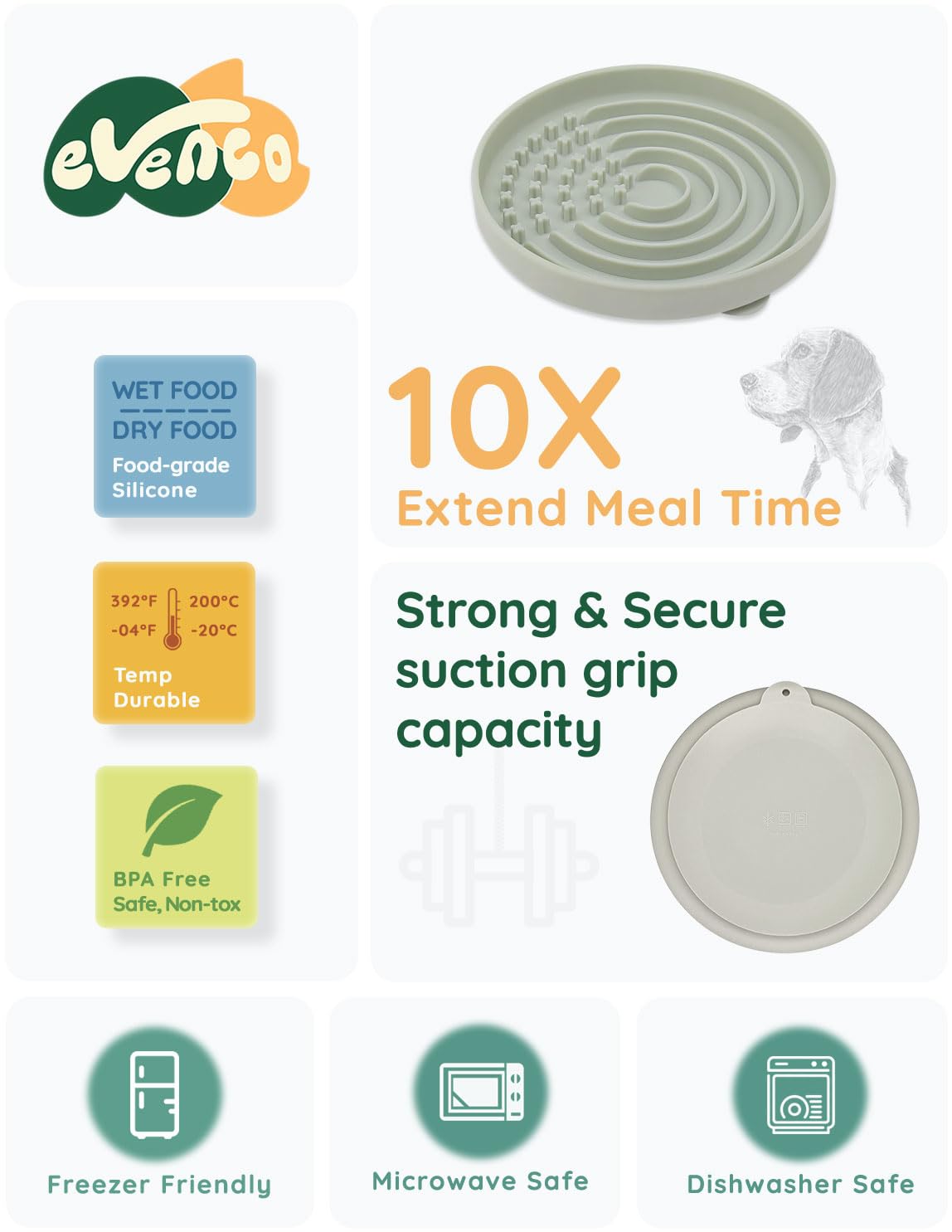 Evenco Slow Feeder Dog Bowls, Slowdown Bowl - Puzzle Silicone Dog Feeding Bowls With Suction Cups, Innovative Lick Mat Design Fo