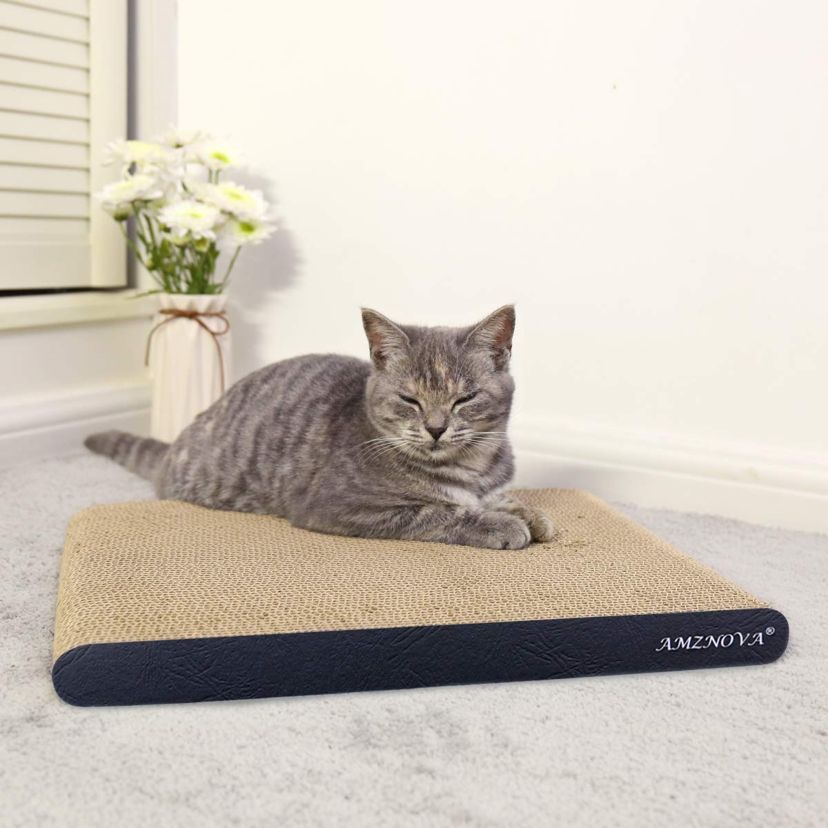 Cat Scratching Pad, Cat Scratcher Cardboard, Scratch Lounge With Catnip, Wide, Textured Black(Upgraded)