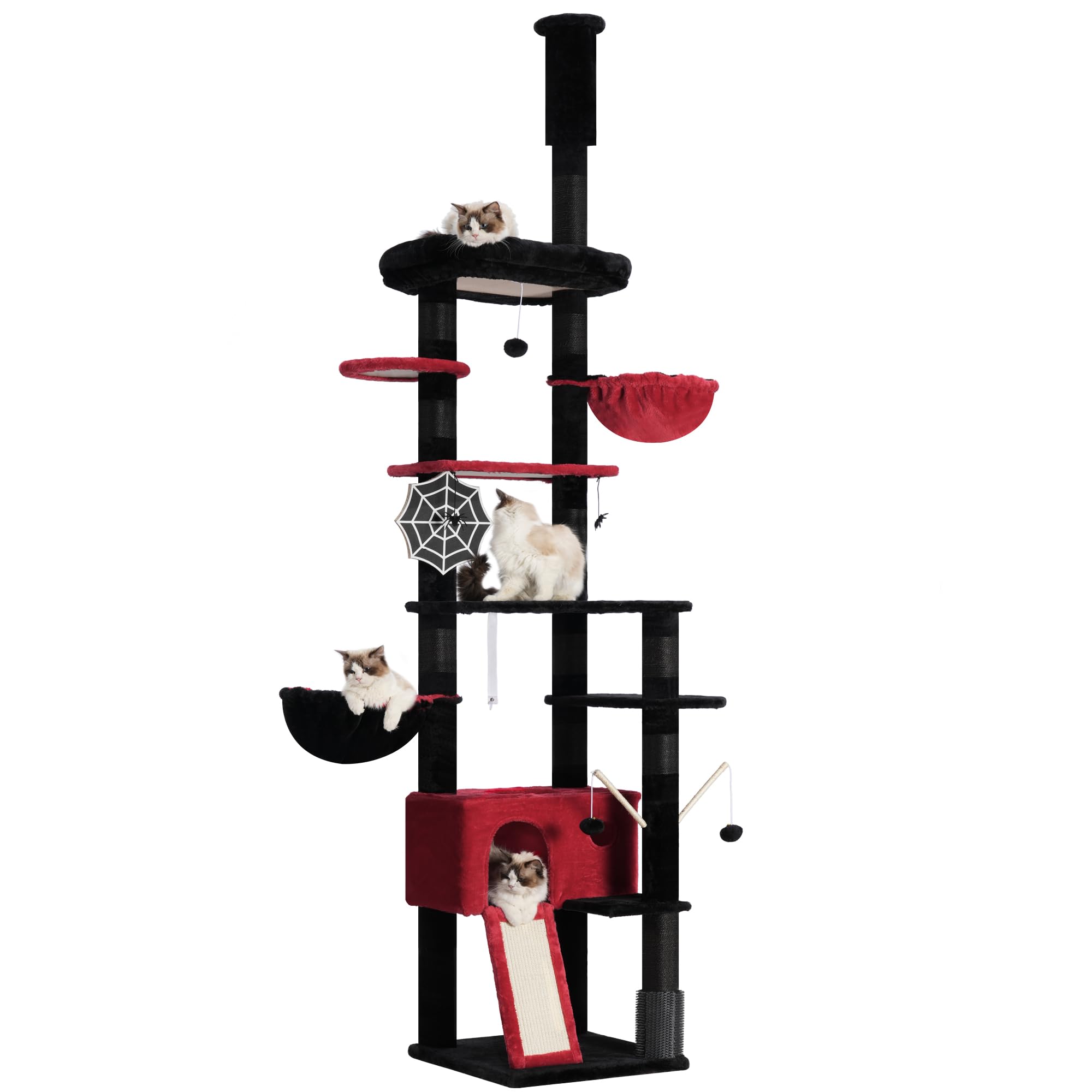 Hey-Brother Gothic Cat Tree, 98.4-110.2 Inches Floor To Ceiling Cat Tree-Adjustable Height, Tall Cat Climbing Tower For Cats Lar