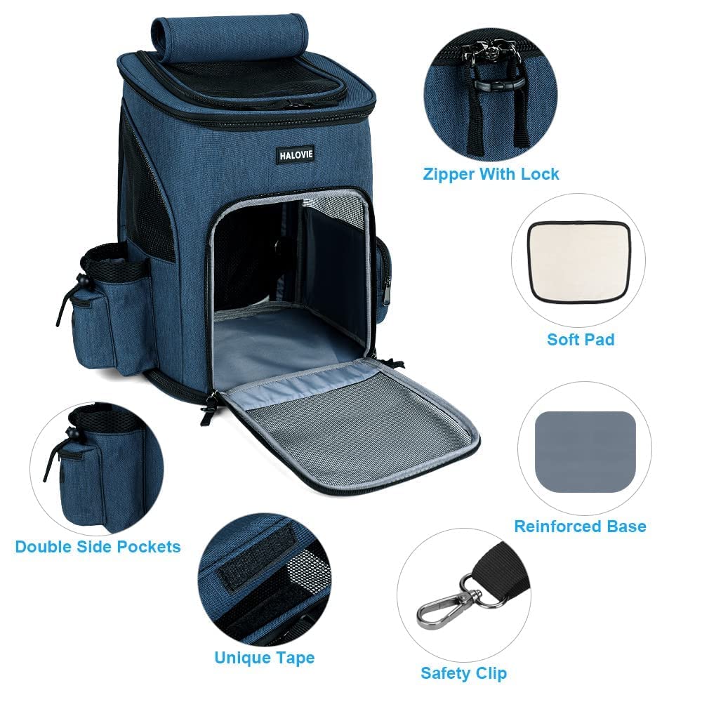 Halovie Pet Carrier Backpack Expandable For Small Dogs Medium Cats Under 18 Lb, Mesh Breathable Foldable Puppy Travel Bags