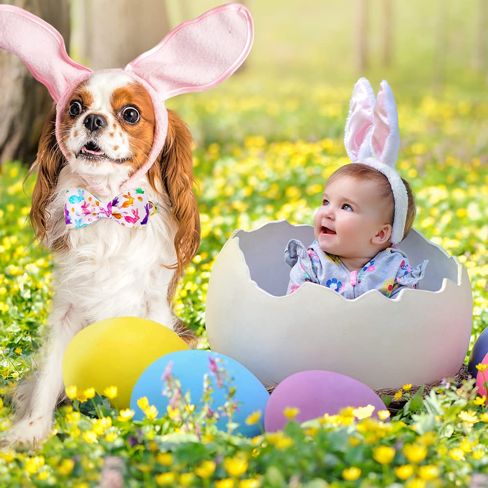 Unique Style Paws Easter Dog Collar, Holiday Bunny Eggs Dog Collar Bowtie, Pet Collar Bow For Small Medium Large Dogs