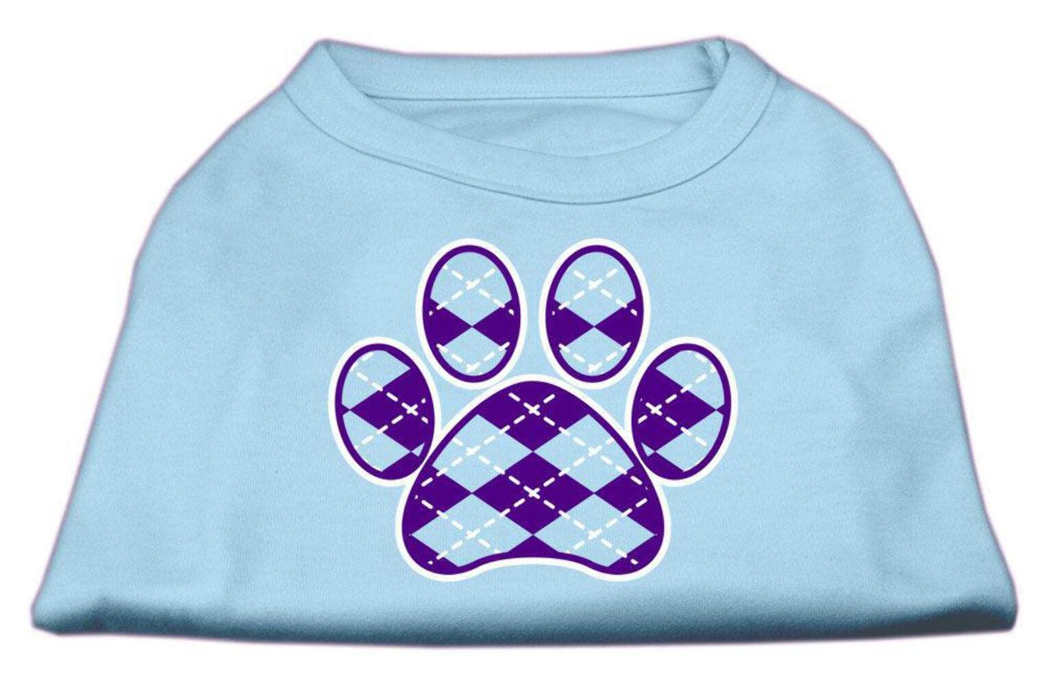 Pet Dog & Cat Shirt Screen Printed, 'Argyle Paw Purple' Black Md (6-10 Lbs.)