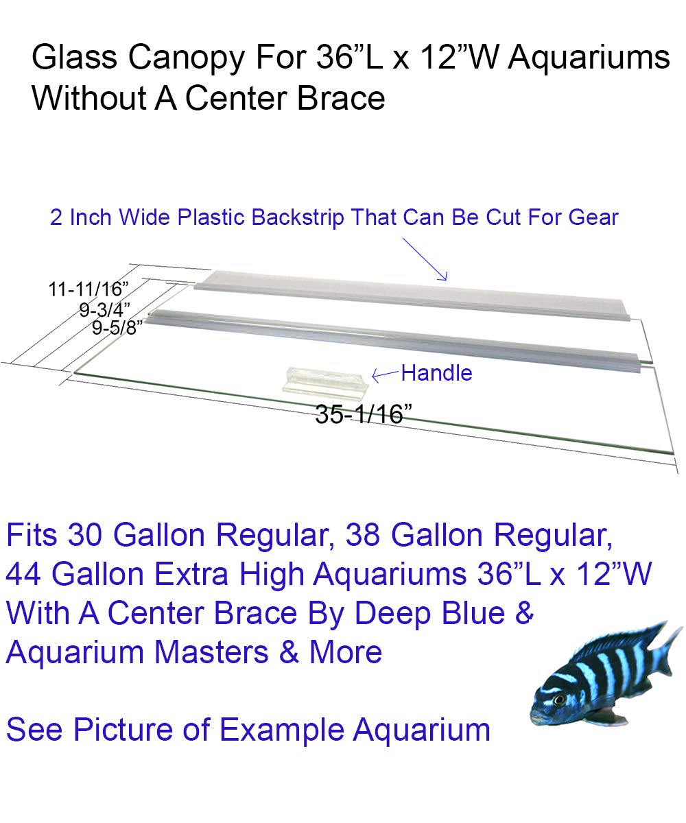 Glass Canopy For Aquariums With And Without Center Braces, 10 Gallon To 200 Gallon Aquariums (Tank Without Center Brace, 36' L X 12' W)