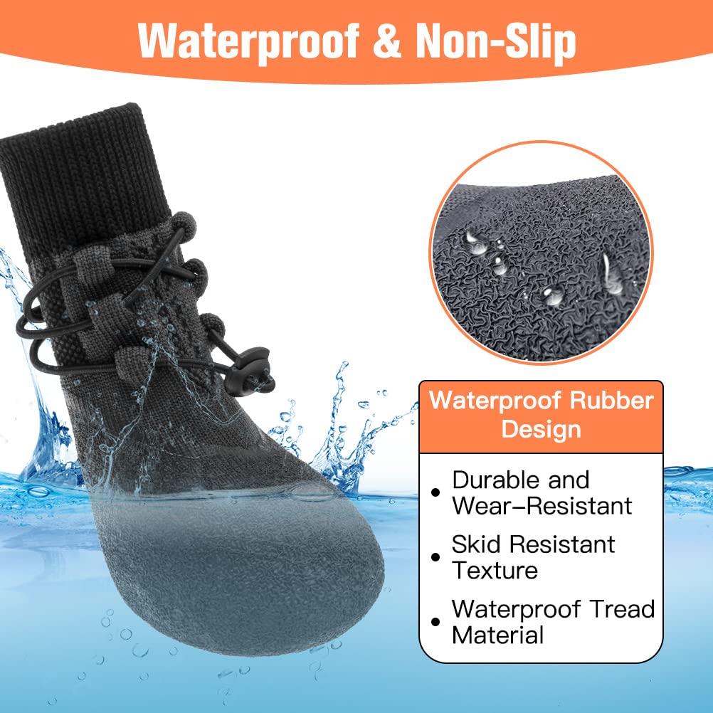 Kooltail Anti-Slip Dog Boots 4 Packs - Adjustable Dog Socks With Shoelace, Waterproof Dog Sock Shoe For All Seasons, Super Durab