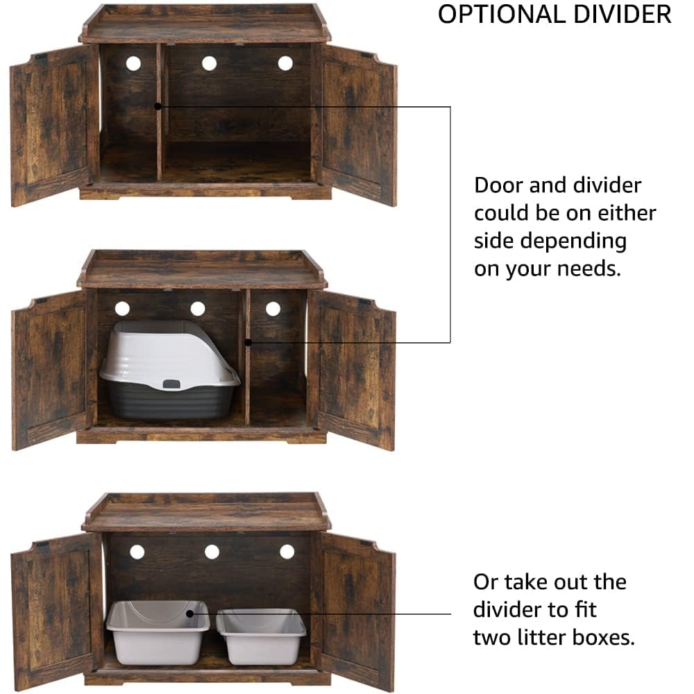 unipaws Cat Litter Box Enclosure Furniture, Dog Proof Hidden Litter Box Cover, Cabinet for Large Cat,Hideaway Kitty House, Rusti