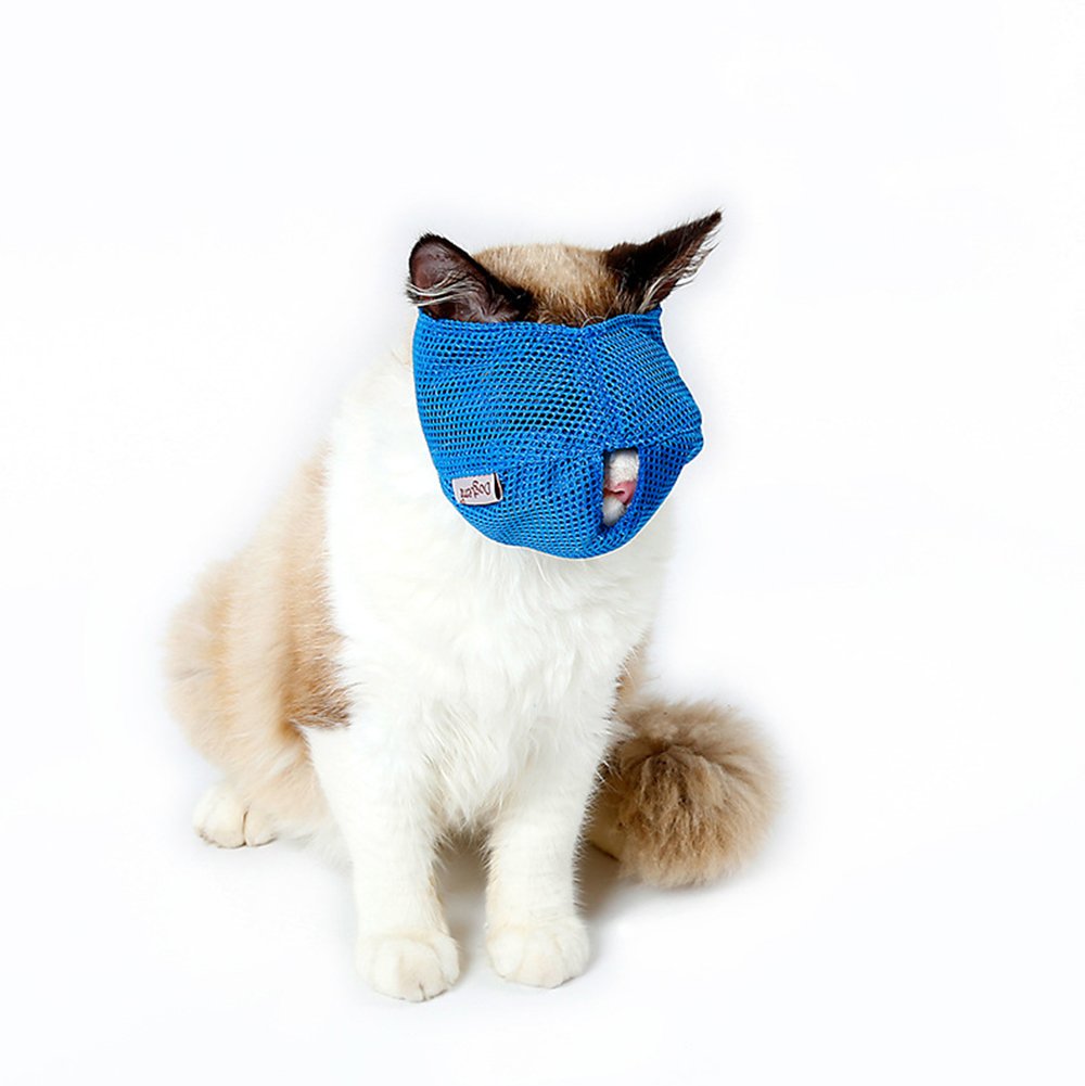 Cat Muzzles - Breathable Mesh Muzzles Prevent Cats from Biting and Chewing - Anti Bite Anti Meow (Blue-S)
