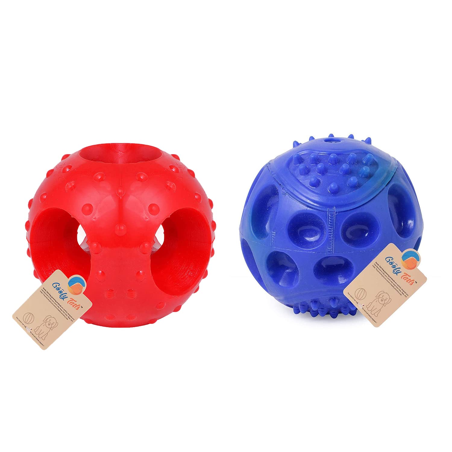 Goofy Tails Dog Ball Dog Toys Combo, Hard Squeaky Rubber Ball + Hole Ball Toys For Dogs, Chew Toys For Dogs, Squeaky Toys For Do