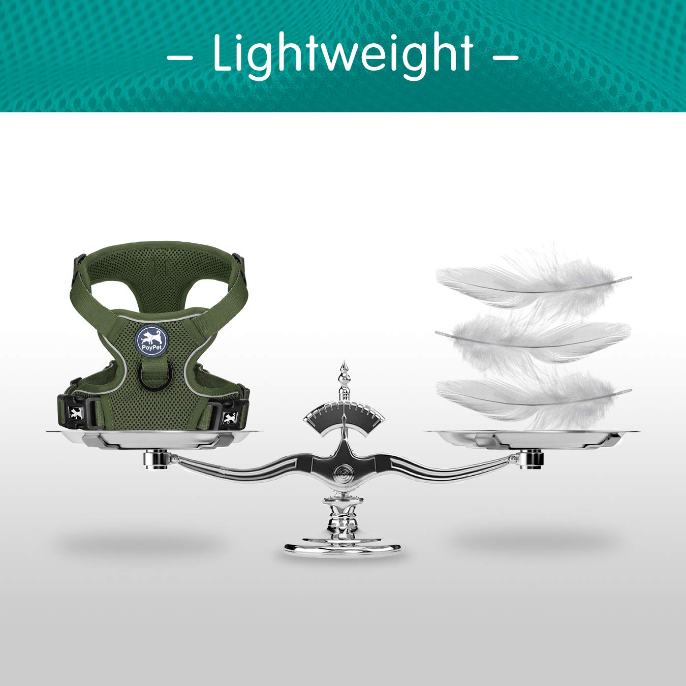 Poypet Reflective Soft Breathable Mesh Dog Harness Choke-Free Double Padded Vest With Adjustable Neck And Chest(Military Green,S