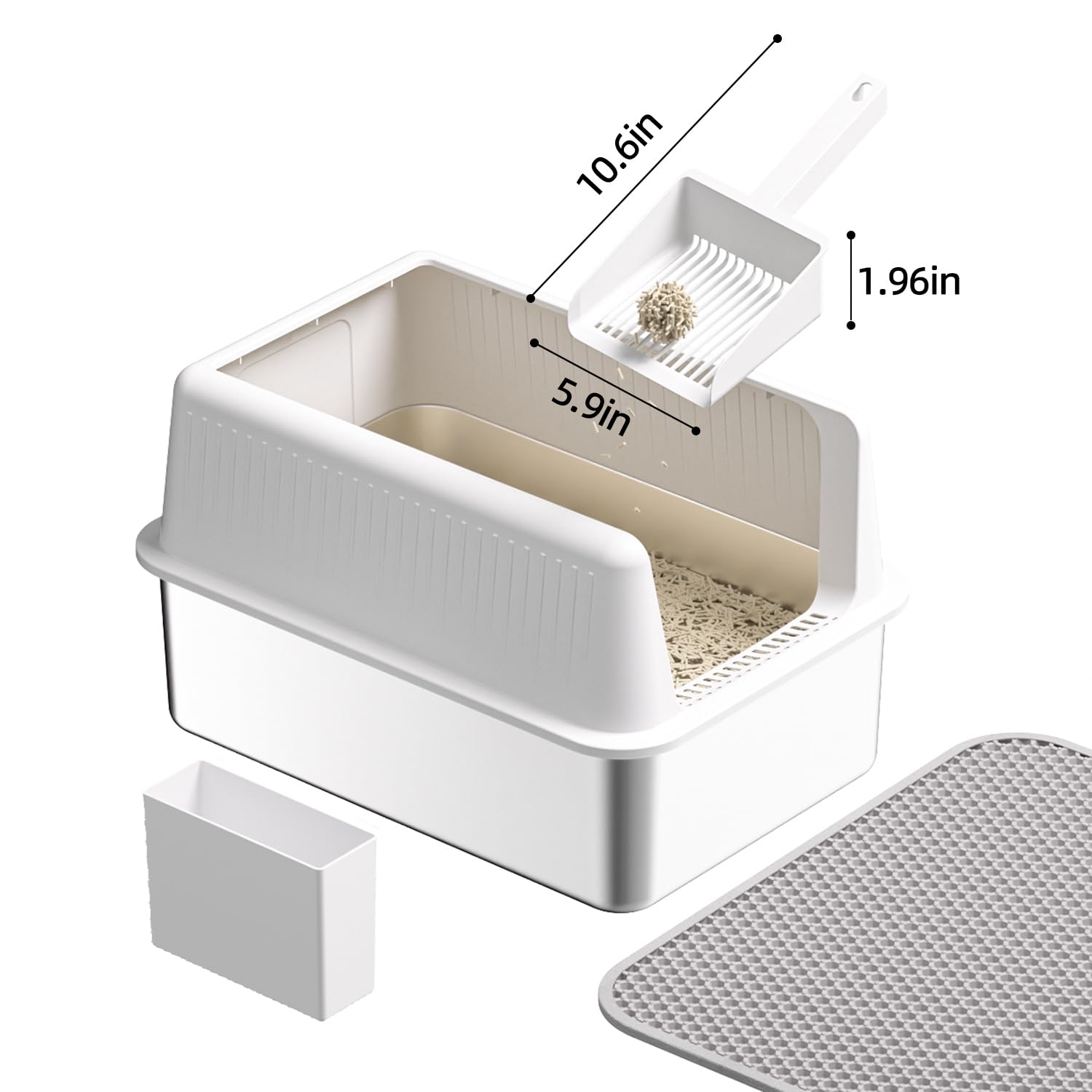 Stainless Steel Cat Litter Box With Lid,Xl,19.7   L X 13.8   W X 11.8   H Deep,Metal Litter Box With High Side,For Small And Lar