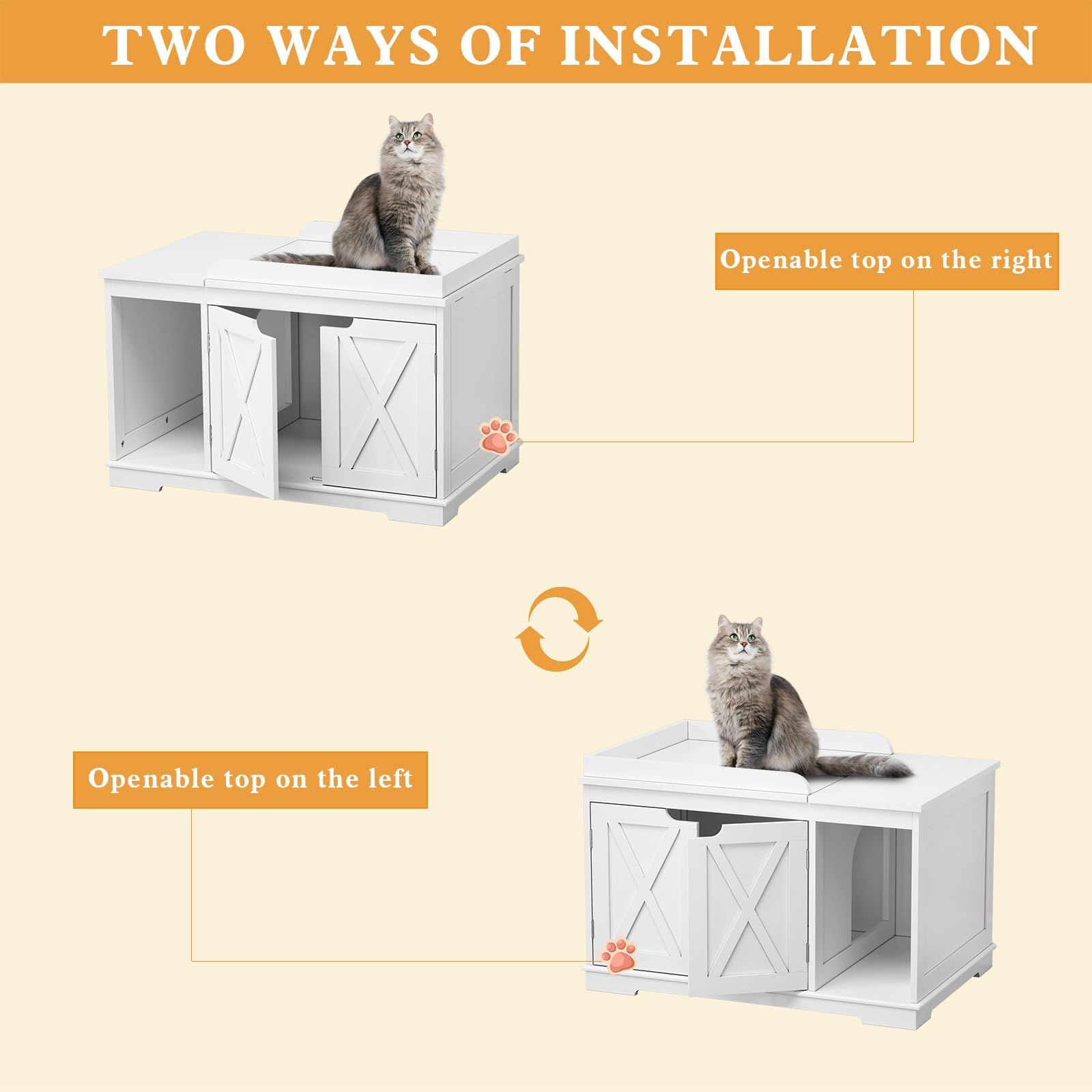 Pupetpo Flip Top Cat Litter Boxes Enclosure Covered Litter Box Hidden Furniture Wooden Cat Washroom Cabinet For Kitty, Medium An