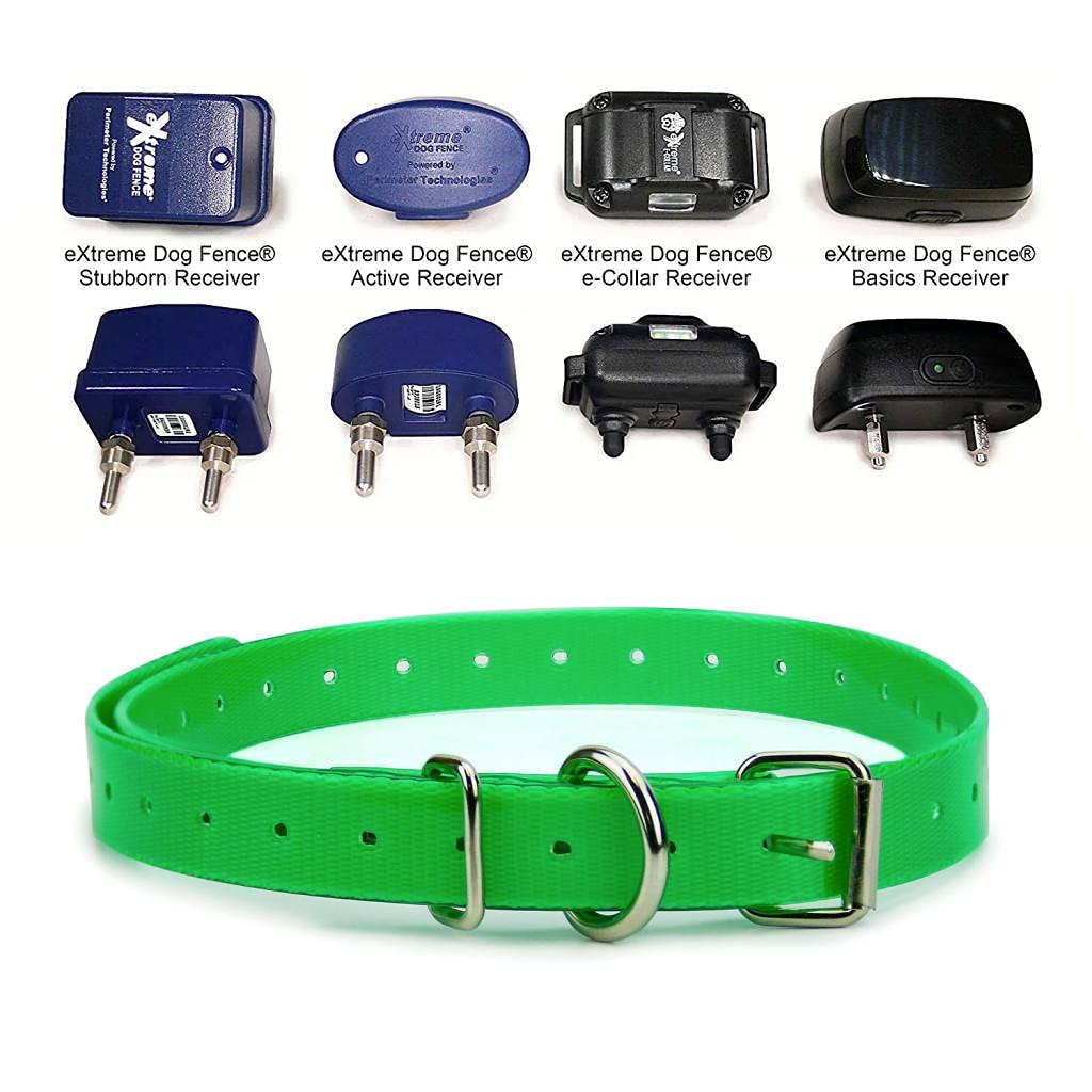 Green 3/4'' Heavy Duty Tpu Coated Nylon Replacement Dog Collar Strap With Metal Buckle For Shock, Bark And Electric + Containmen