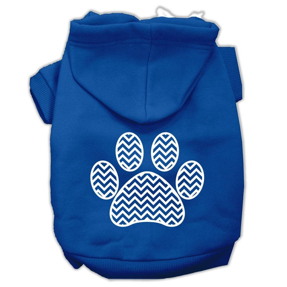 Pet Dog & Cat Hoodie Screen Printed, 'Chevron Paw Print' Blue Xl (14-20 Lbs.)