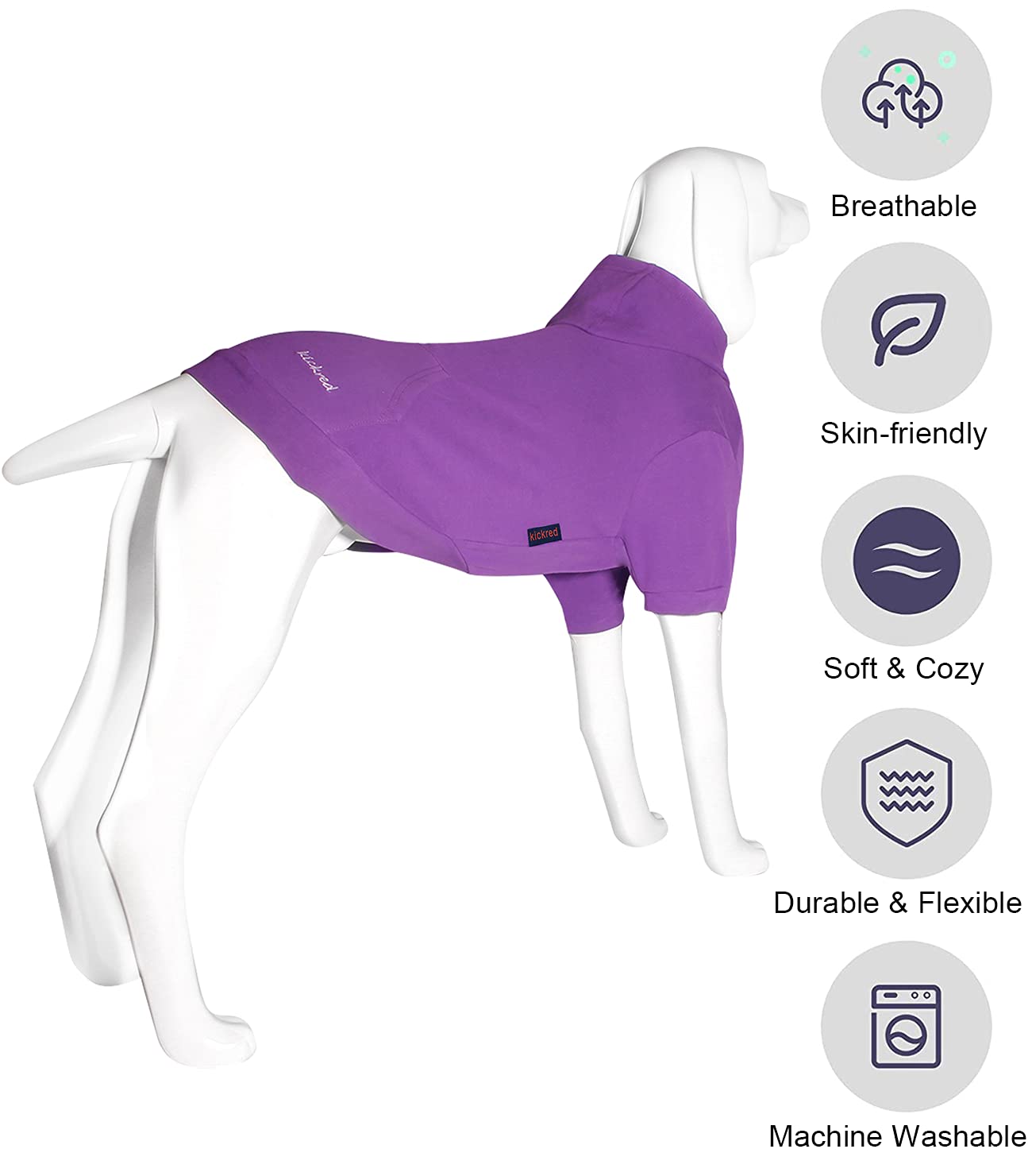 Kickred Basic Dog Hoodie Sweatshirts, Pet Clothes Hoodies Sweater With Hat And Leash Hole, Soft Cotton Outfit Coat For Large Medium Small Dogs, M