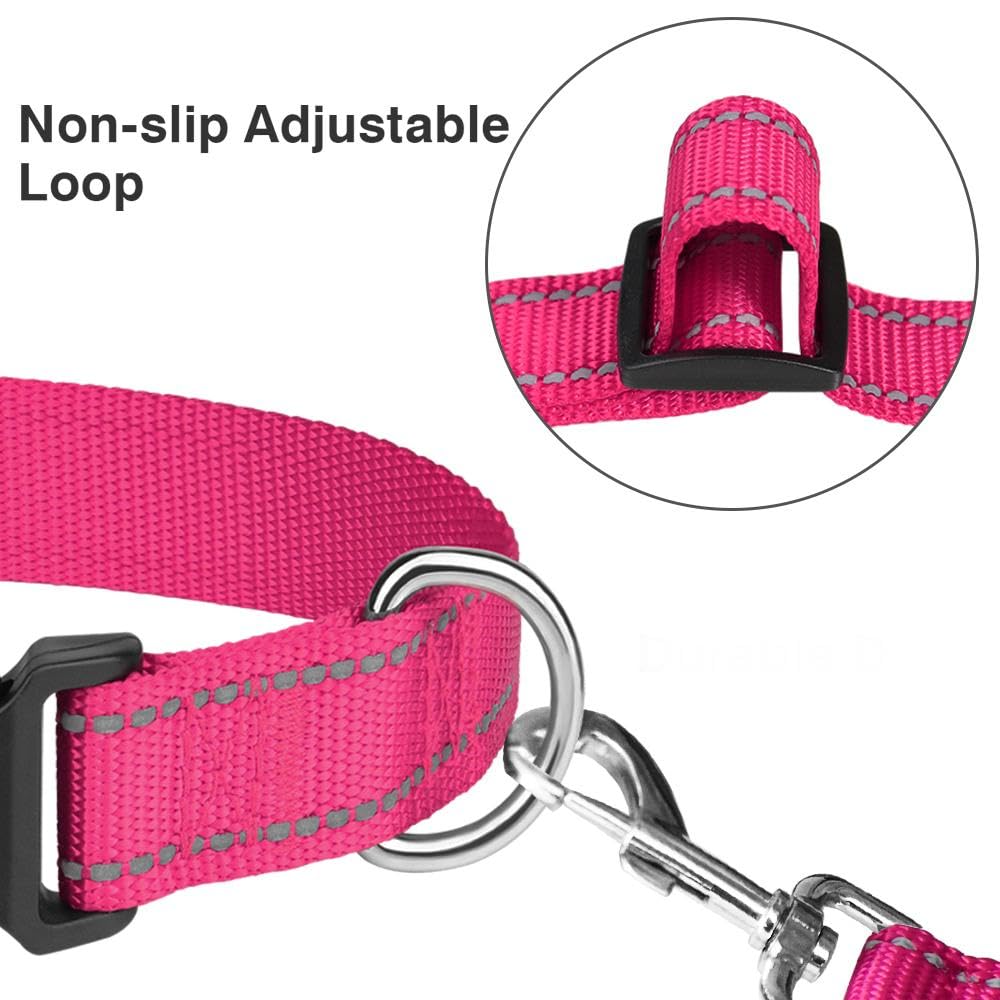 Taglory Reflective Adjustable Dog Collars For Puppy Small Medium Large Dogs, Thin Nylon Webbing And Quick Release Plastic Buckle(Hot Pink Medium)
