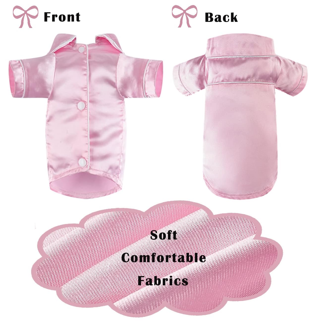 Dog Lapel Silk Sleepwear Soft Two-Legged Shirt Outfit For Small Girl Dogs Christmas Holiday Birthday Party (Pink, Xl)
