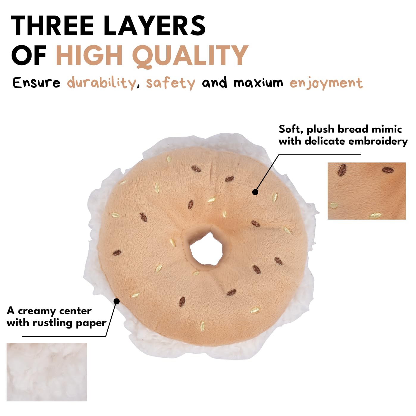 CHEWFFON Dog Plush Squeaky Toy, Interactive Bagel Shape Puppy Snuffle Toys, Cute Dog Puzzle Enrichment Toy Treat Puzzle for Smal