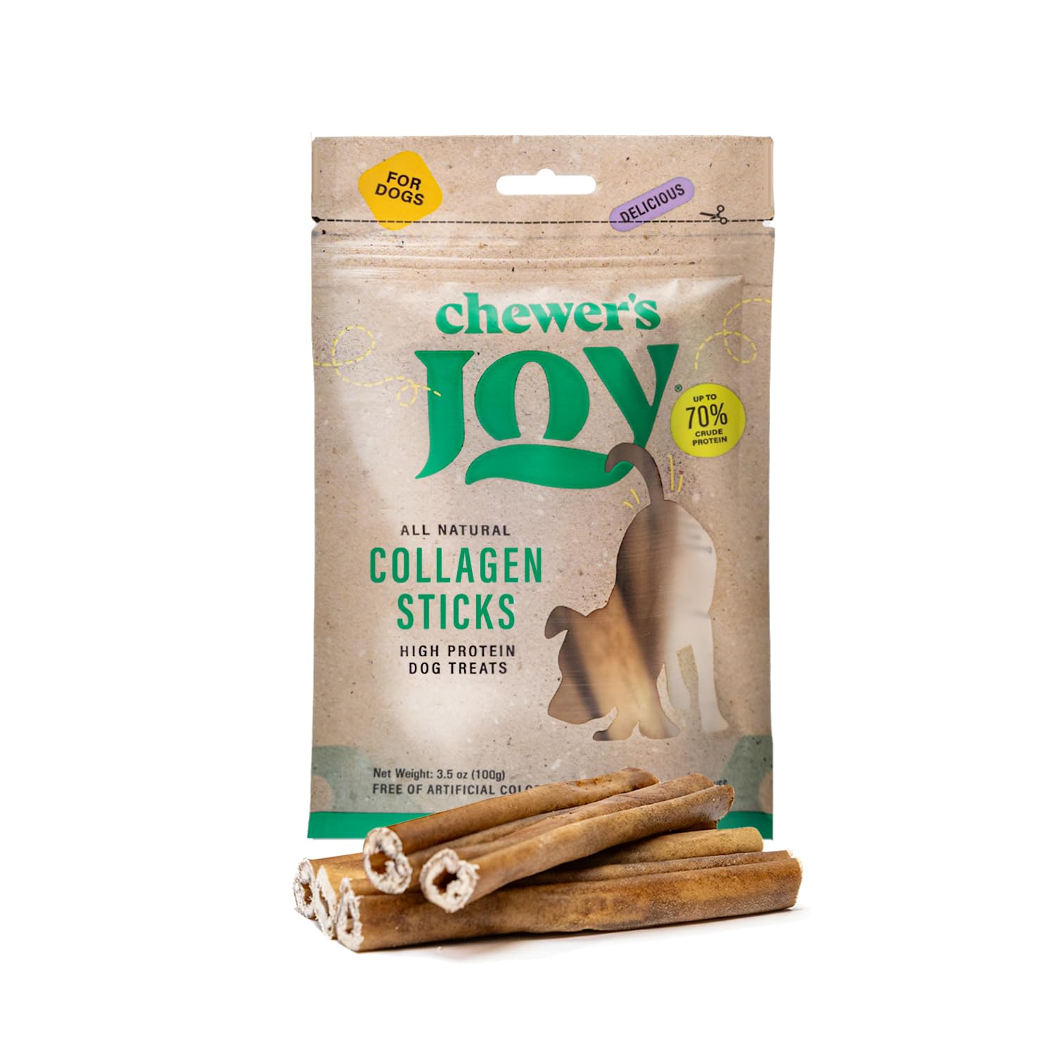 Chewers Joy Collagen Sticks 5-6 (5 Count) - Natural Dog Treats - Single Ingredient Long-Lasting Chews, High Protein
