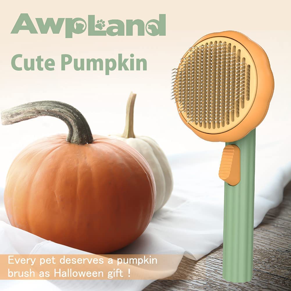 Pumpkin Pet Brush, Awpland Self Cleaning Cat Brush With Hair Release For Shedding And Grooming, Deep Cleaning Cat Brushes For Indoor Cats Dogs Puppy Rabbits
