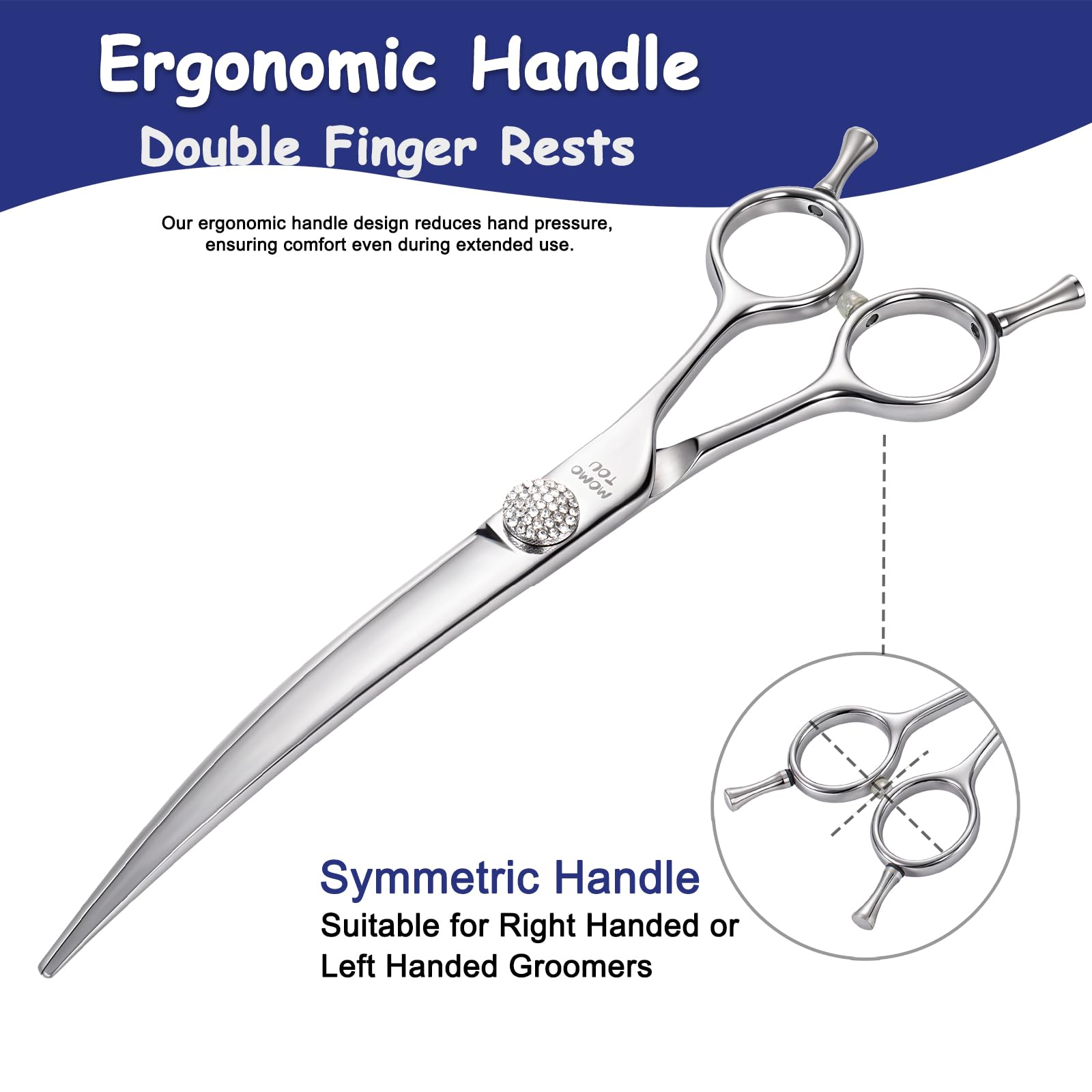 Momotou Professional Curved Dog Grooming Scissors With Simulation Diamond 440C Stainless Steel Polished Pet Cat Hair Cutting She