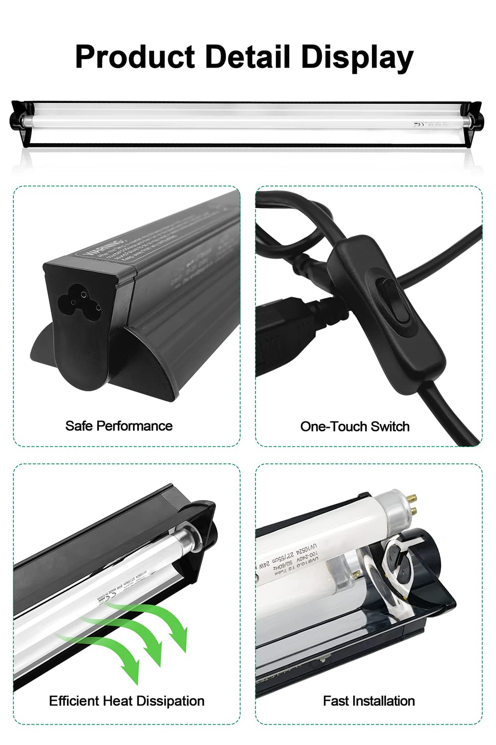 Ycxydr 8W T5 Ho Uvb Reptile Light Fixture Kit, Terrarium Hood Light With Reptile Desert Uvb 10.0 Fluorescent Tube