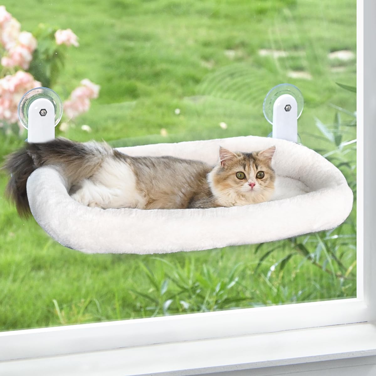Zoratoo Cat Window Perch, Cordless Cat Hammock Window Seat With Cozy Pad Bed Cover For Indoor Cats, Durable Metal Frame Support 