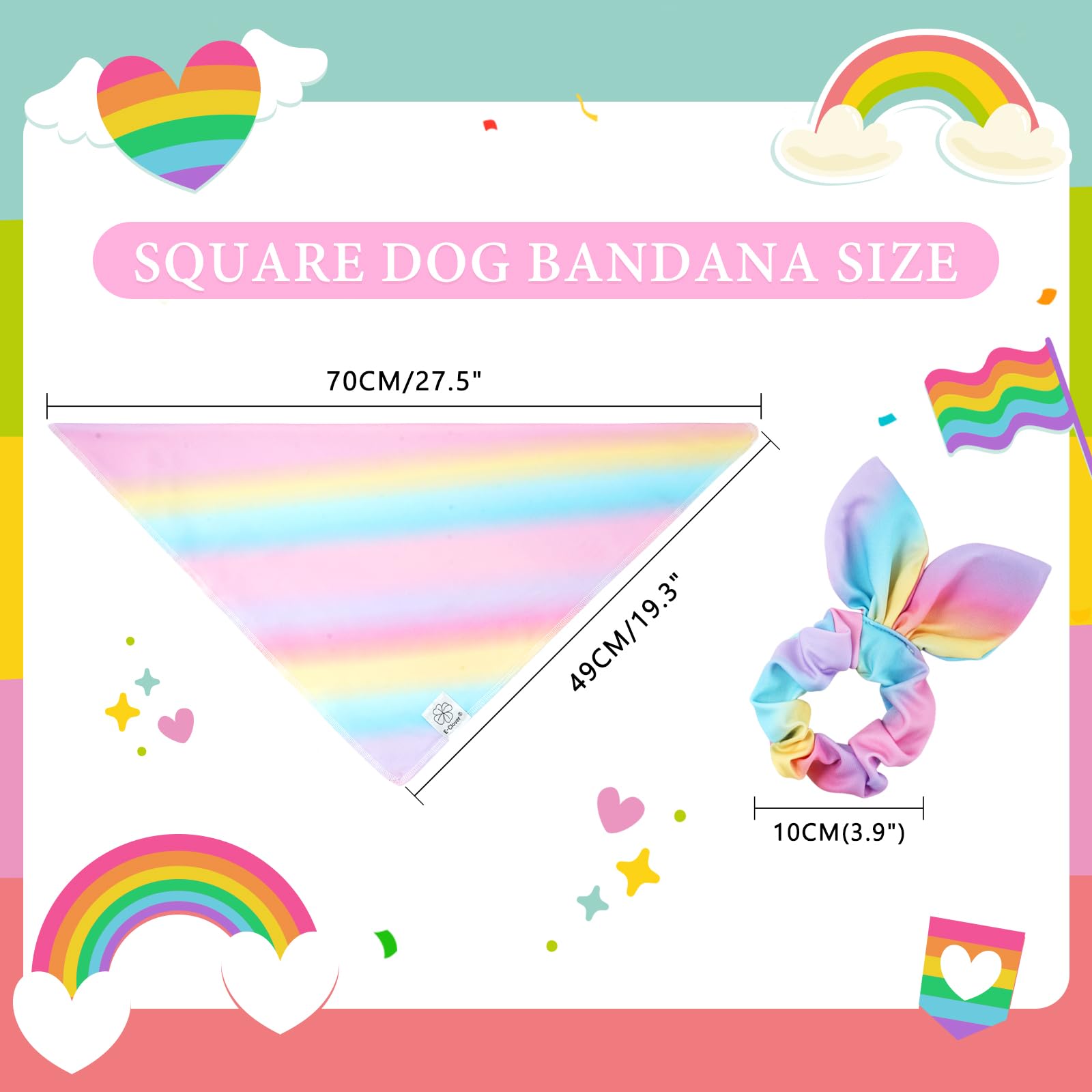 E-Clover Rainbow Dog Bandana & Matching Scrunchie Pink Purple Yellow Pet Dog Scarf Cute Dog Costumes Accessories For Small Mediu