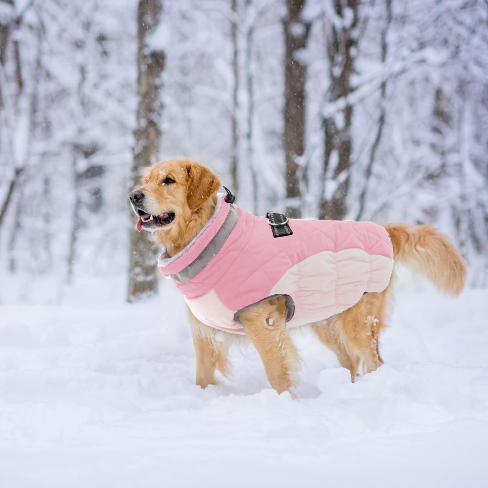 Lelepet Warm Dog Winter Coat Dog Cold Weather Coats Windproof Reflective Turtleneck Dog Fleece Vest With Harness Thick Fleece Li