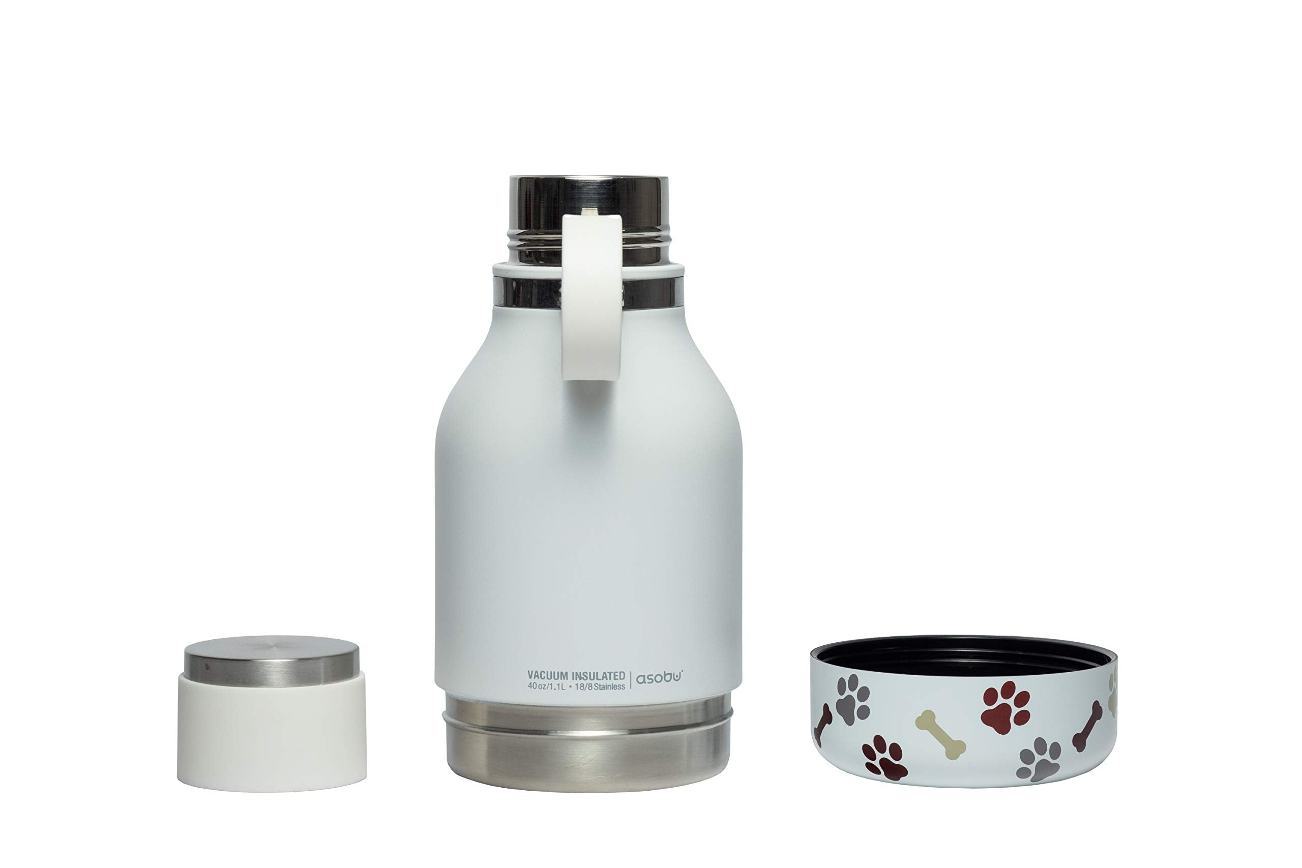 Asobu Dog Bowl Attached To Stainless Steel Insulated Travel Bottle For Human 37Oz/1.1 Liter (White)