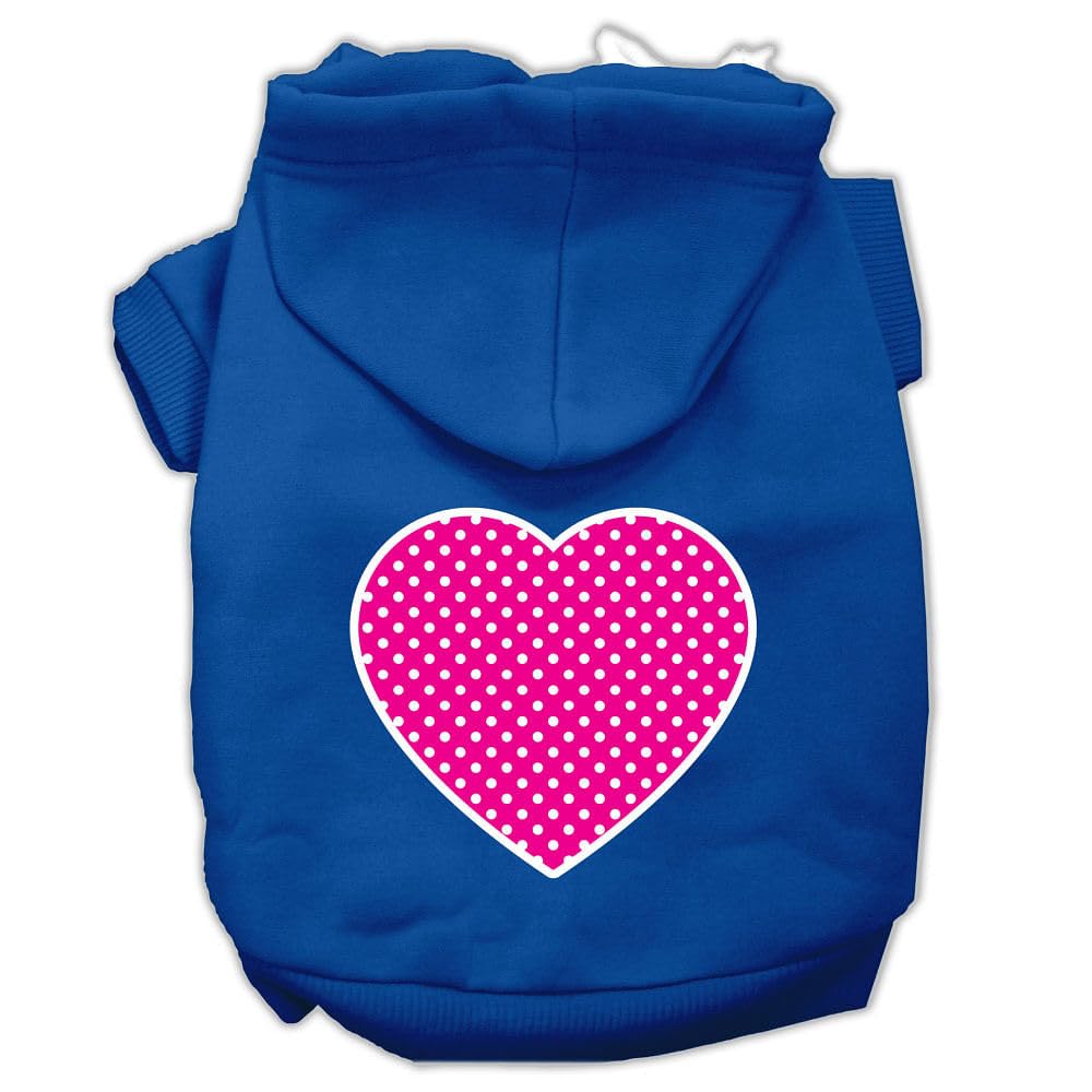 Pet Dog & Cat Hoodie Screen Printed, 'Pink Swiss Dots Heart' Blue 3Xl (25-35 Lbs.)