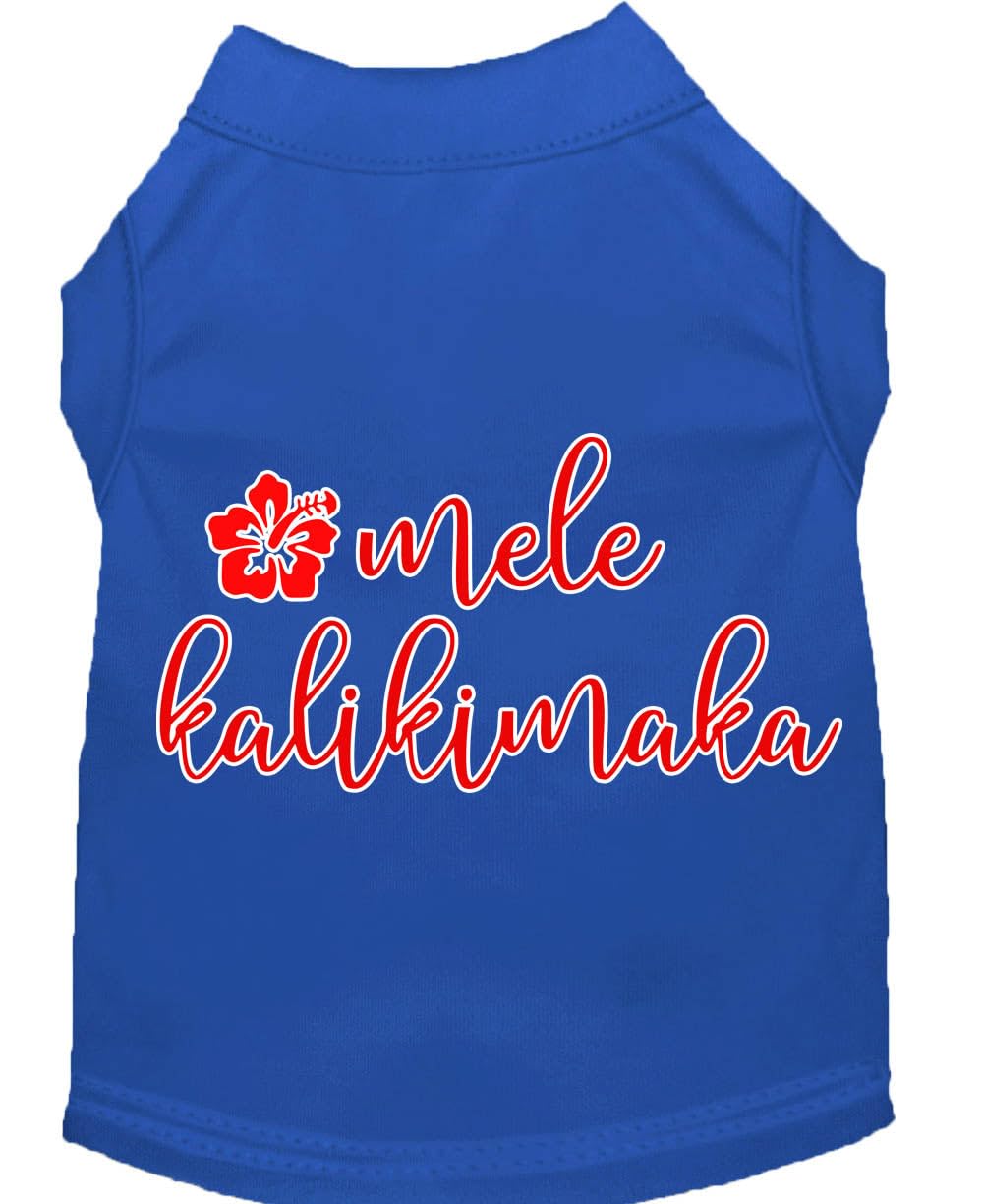 Christmas Pet Dog & Cat Shirt Screen Printed, &quot;Mele Kalikimaka&quot; Blue LG (10-14 lbs.)