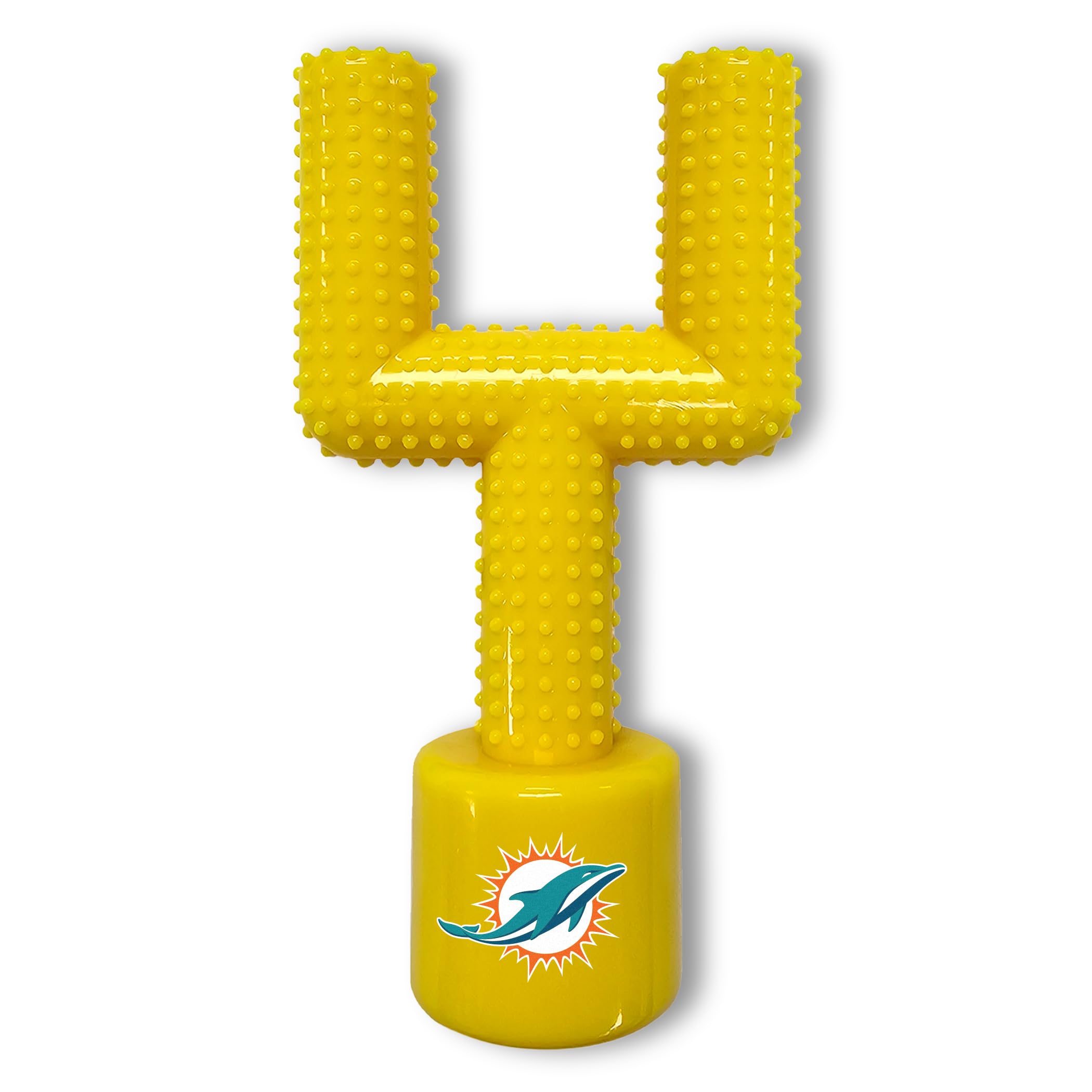 Nfl Miami Dolphins Mega- Chew Hard Nylon Bacon-Flavored Dog Bone Football Goal Post Chew Toy. Interactive Tasty Fun Dog Chew Toy