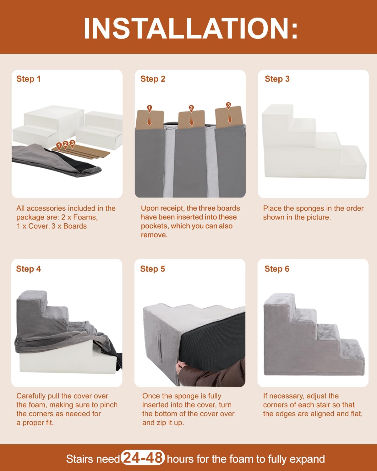 Dog Stairs For Small Dogs,22' 5-Step Pet Stairs For High Beds And Couches,Dog Steps With Non-Slip Bottom And High-Density Foam