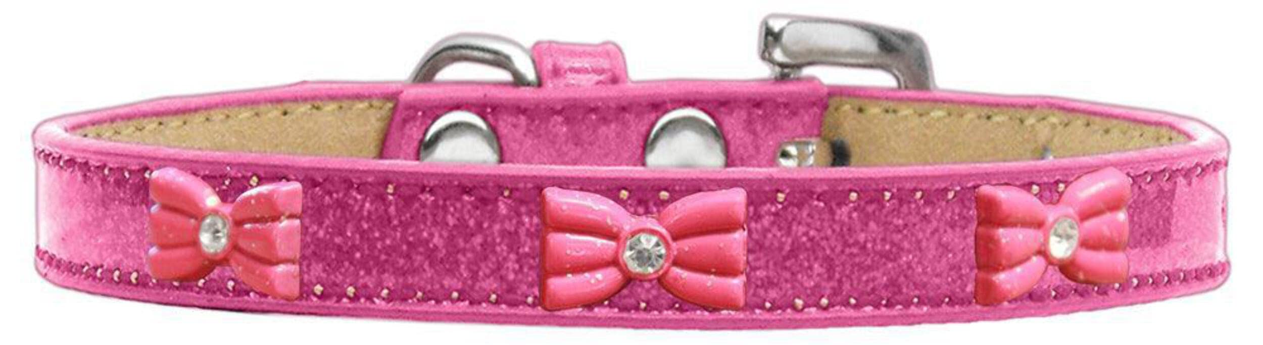 Dog, Puppy & Pet Widget Ice Cream Collar, Pink Glitter Bow Silver 18
