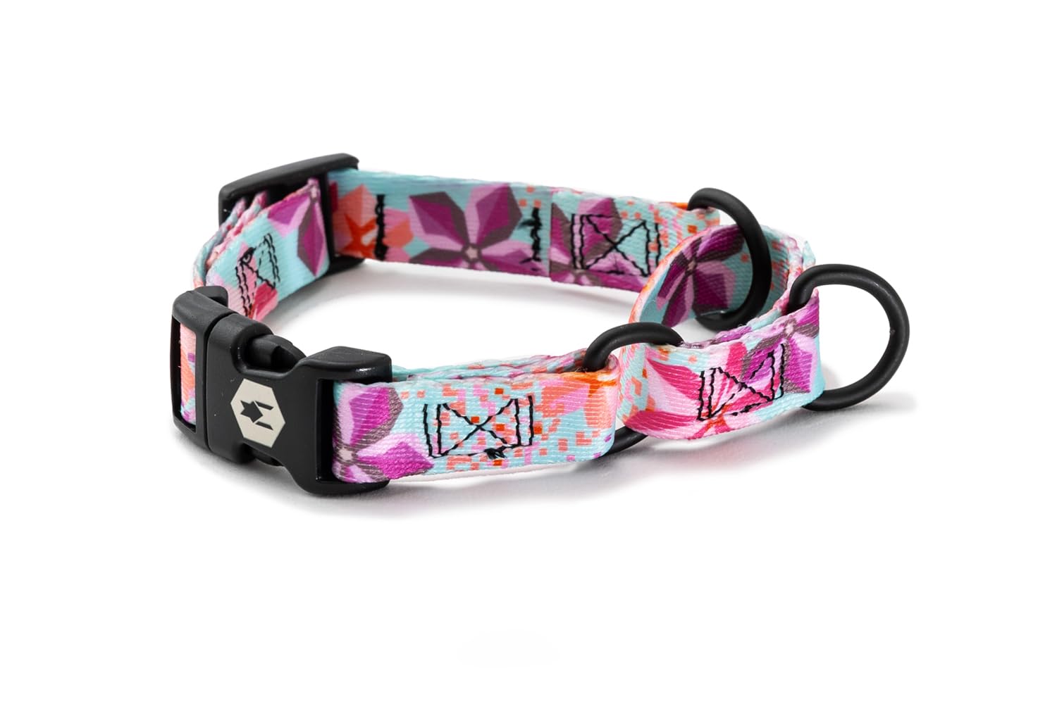 Wolfgang Heavy Duty Martingale Dog Collar With Quick Release Nylon Buckle For Walking & Training, Digifloral Print, Small